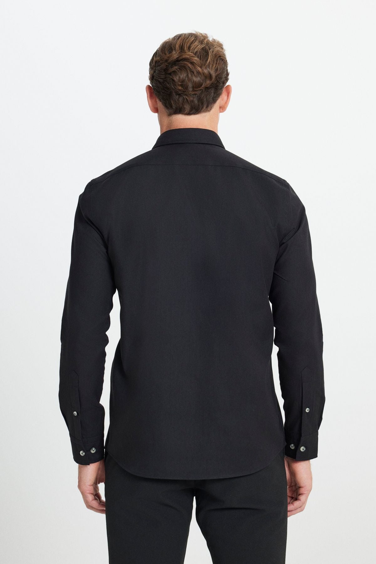 Men's black flannel oxford winter slim fit narrow cut buttoned button shirt