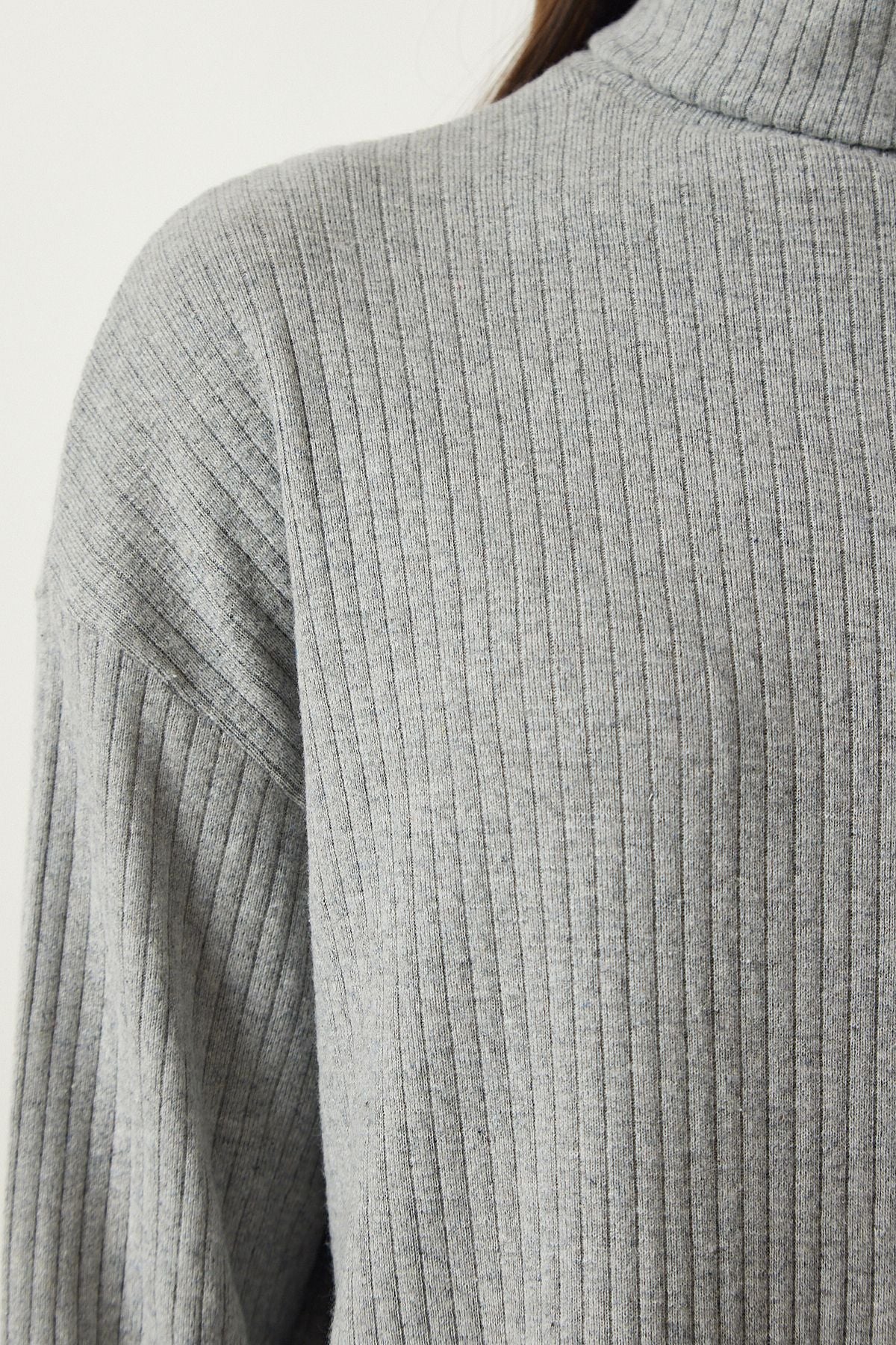 Women's Gray Fisherman Neck Vumor Oversize Knitting Blouse UB00213