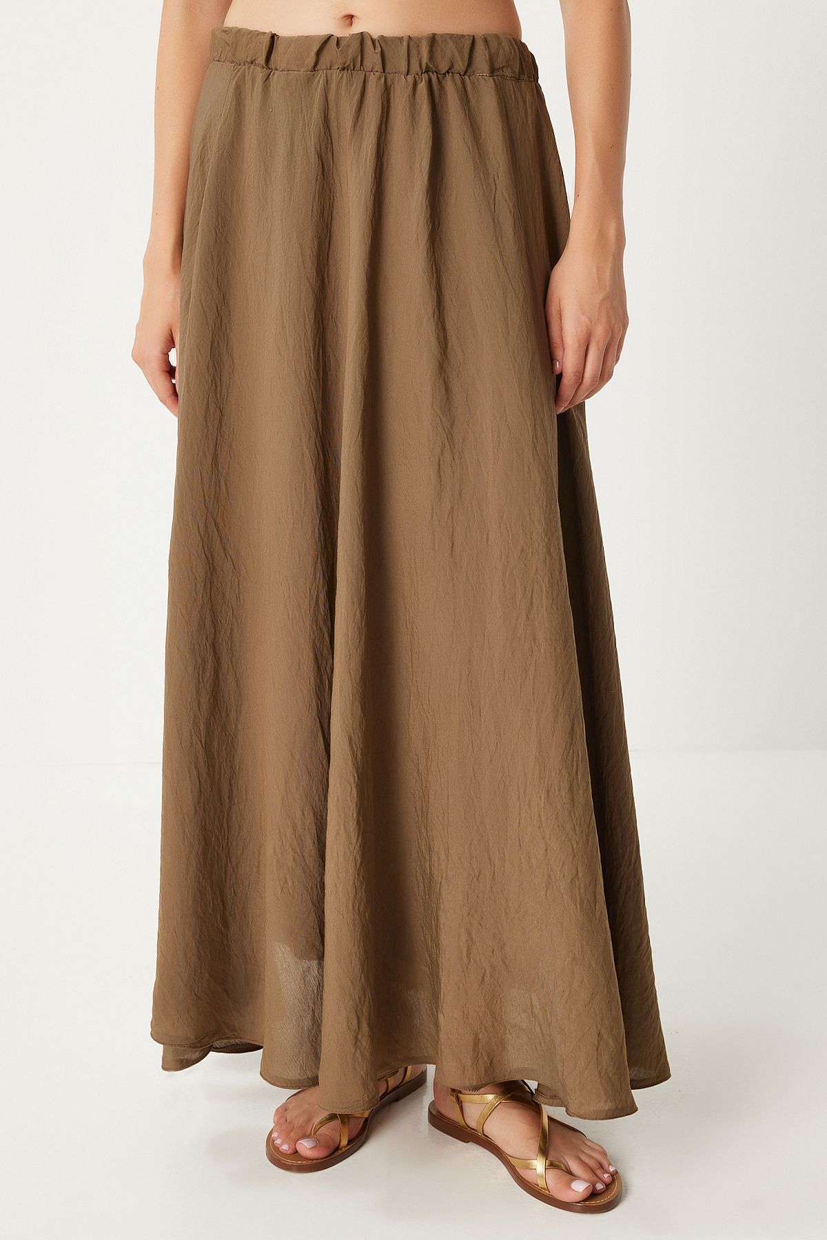 Women Khaki Flax Long Skirt with Linen Mixed DP00209