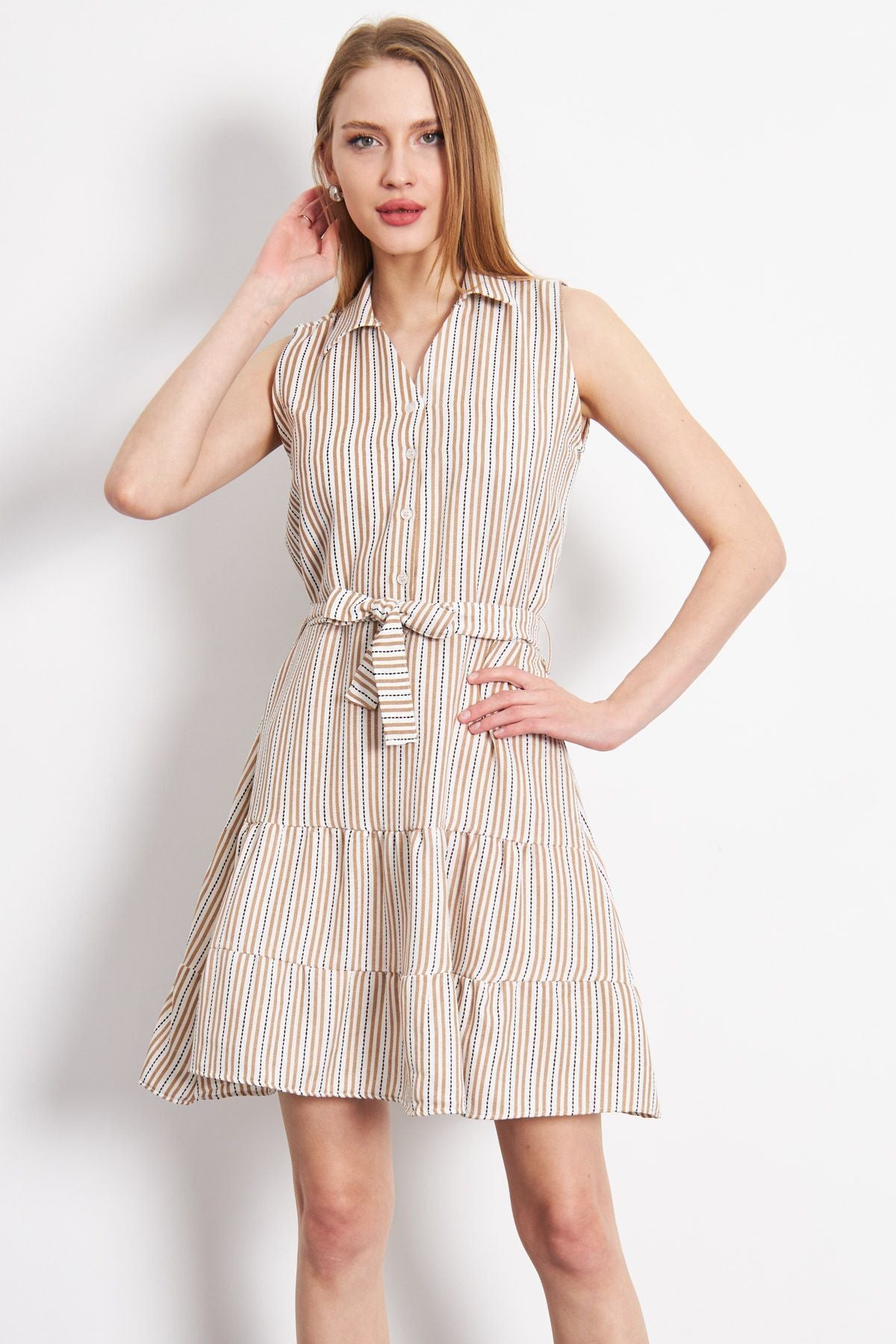 Female Mink front buttoned waist arched sleeveless dress ARM-24Y001066