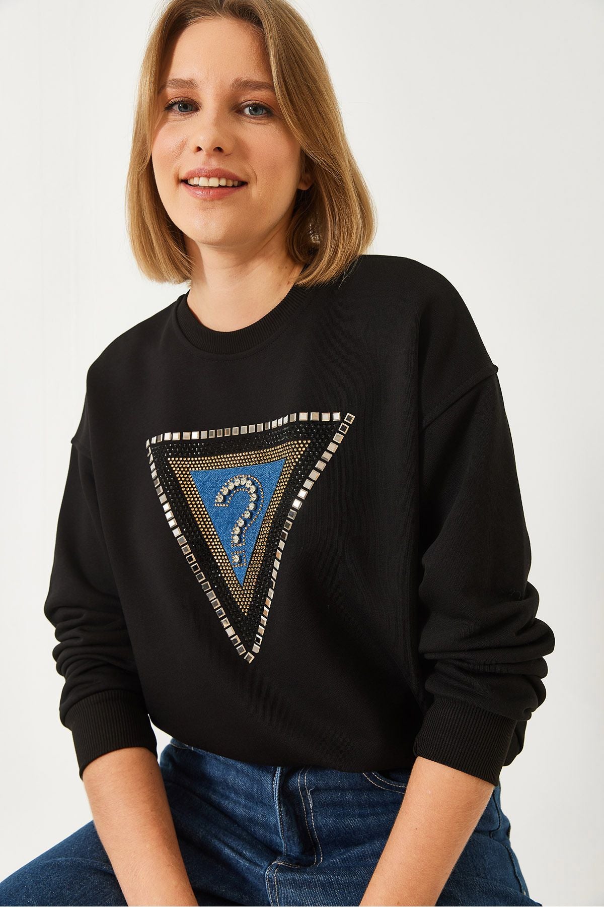 Female Triangle Stone Embroidered Sweatshirt 1480 60251966