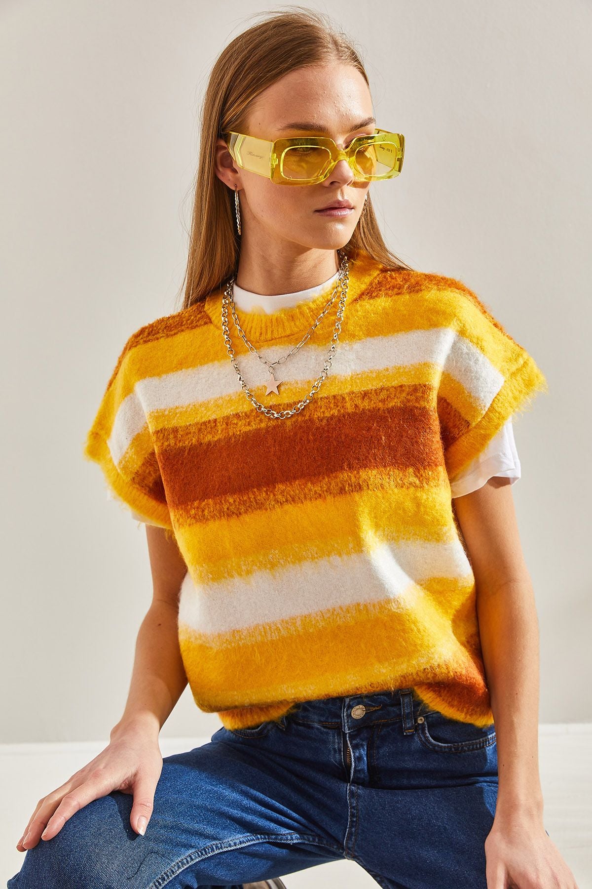 Female Bike Bike collar striped sweater