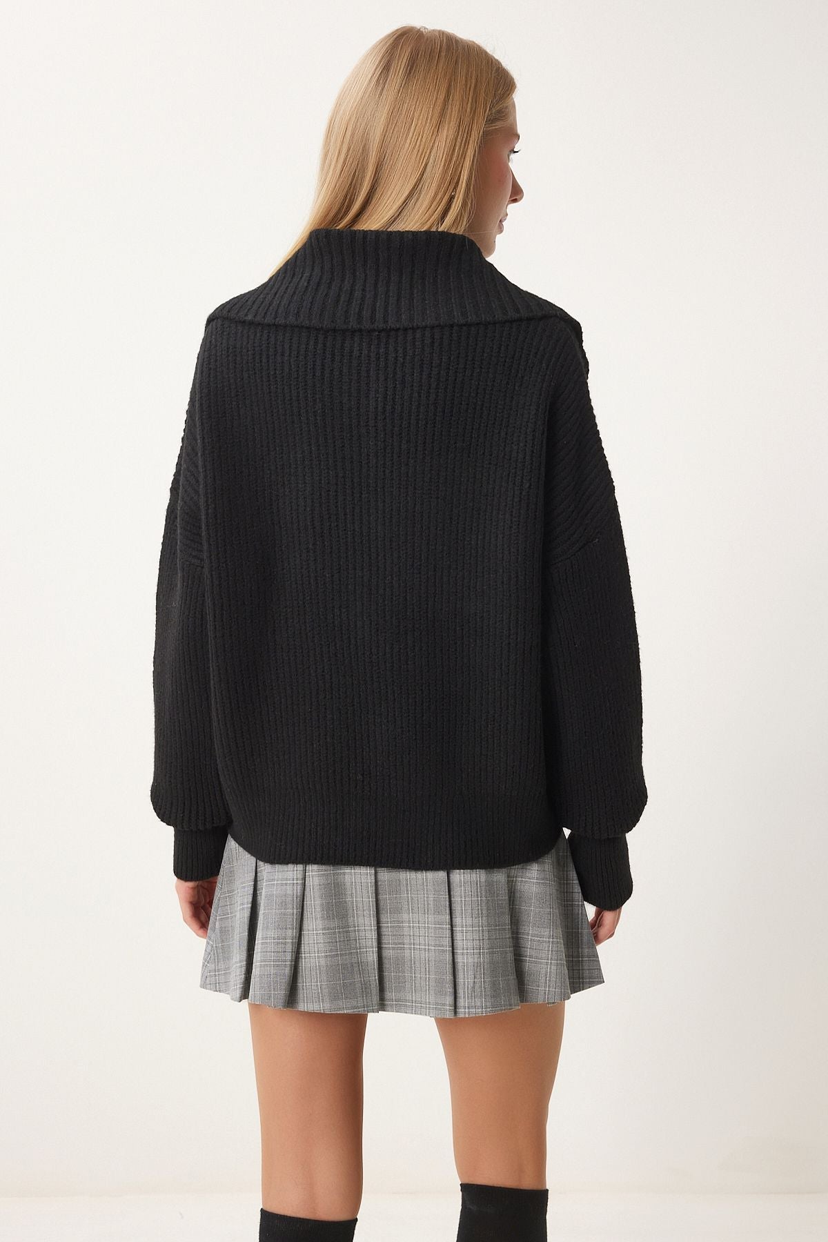Female black zipper collar knitwear cardigan mx00173