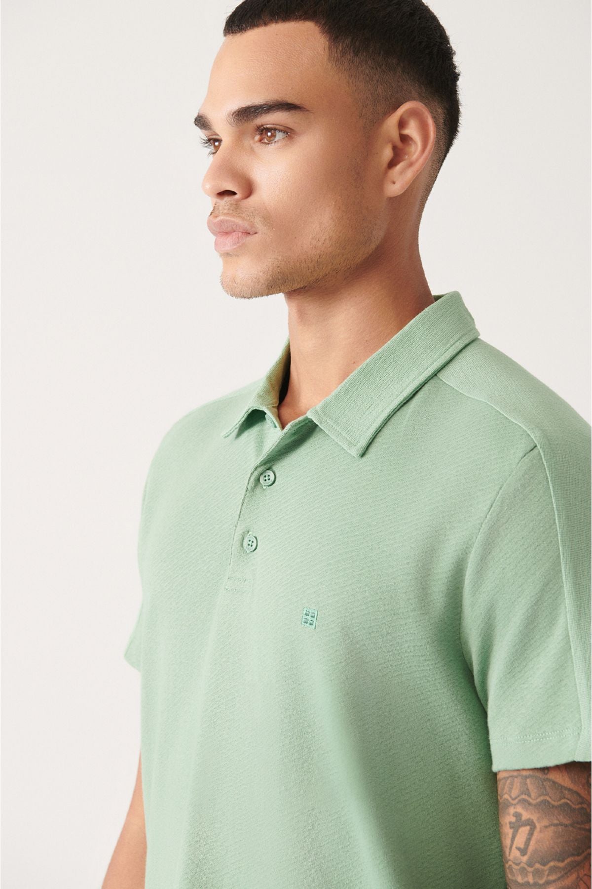 Men's Water Green 100 %Cotton Polo Yaka T-shirt A31y1021