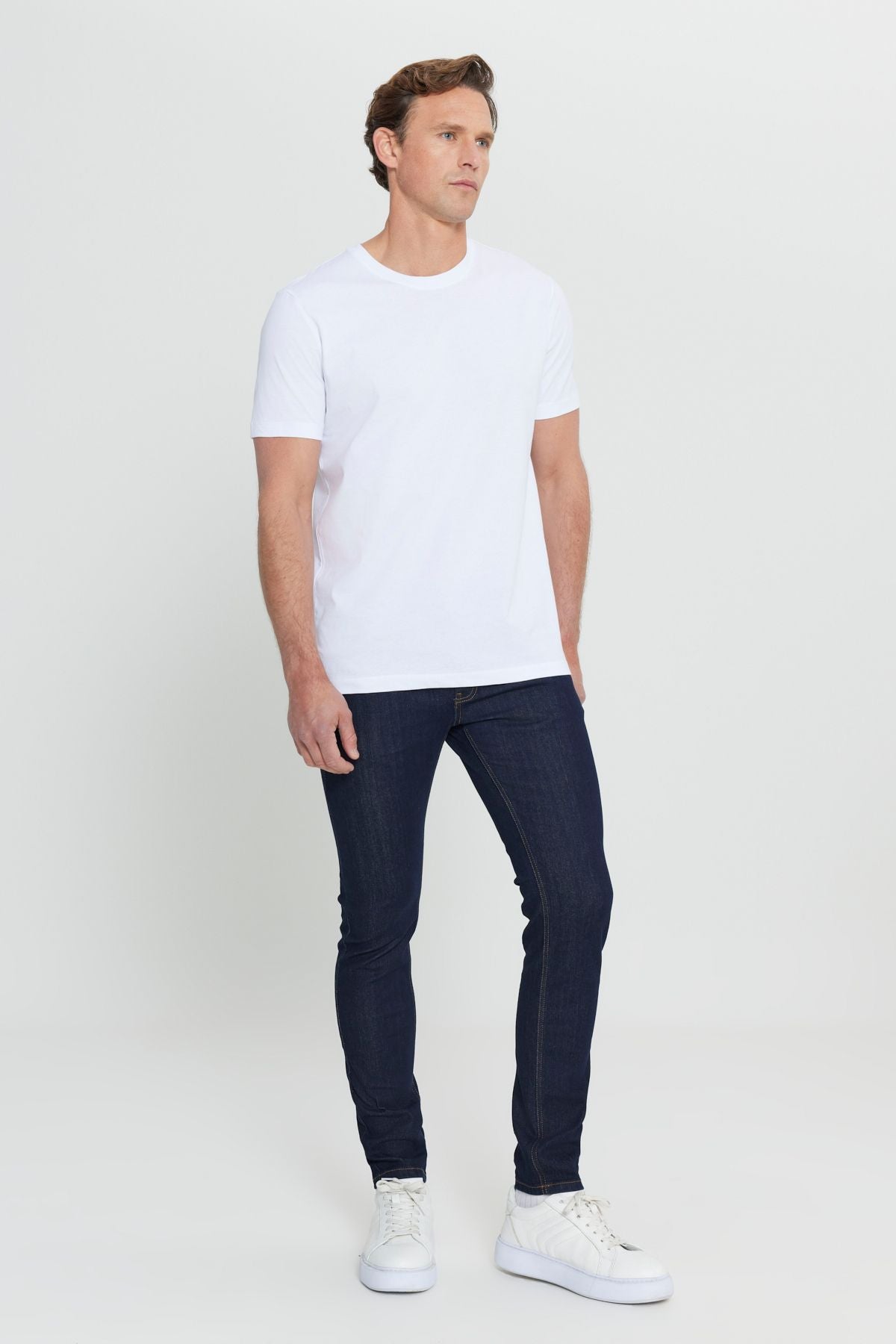Men's white 100 %cotton slim fit narrow cut bike bike Basic T -shirt