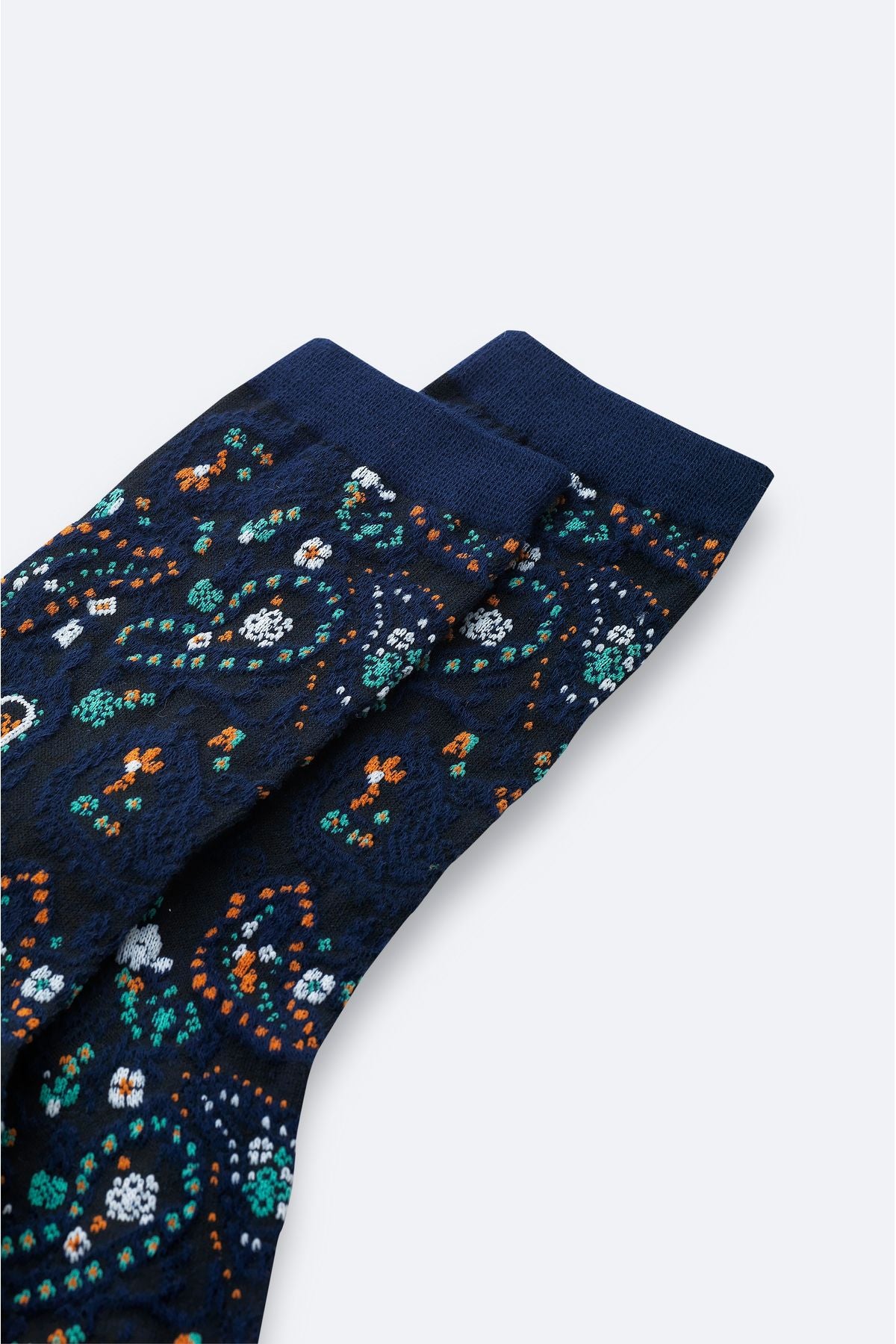 Men's navy blue cotton shawl patterned socket socks A42y8523