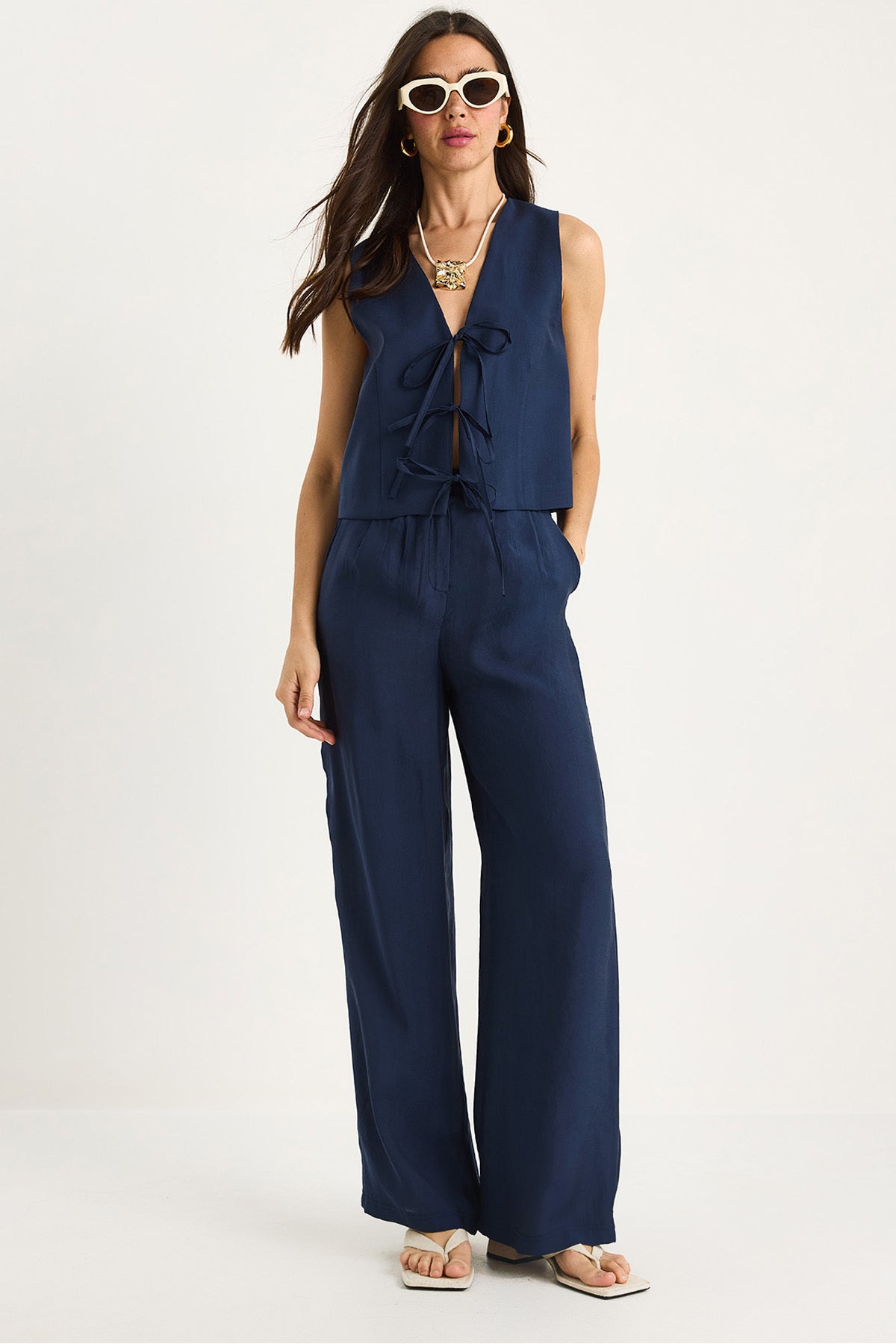 Women's Tie-Up Vest High Waist Modal Bottom-Top Set with Plenty of Trousers 9358 60281071