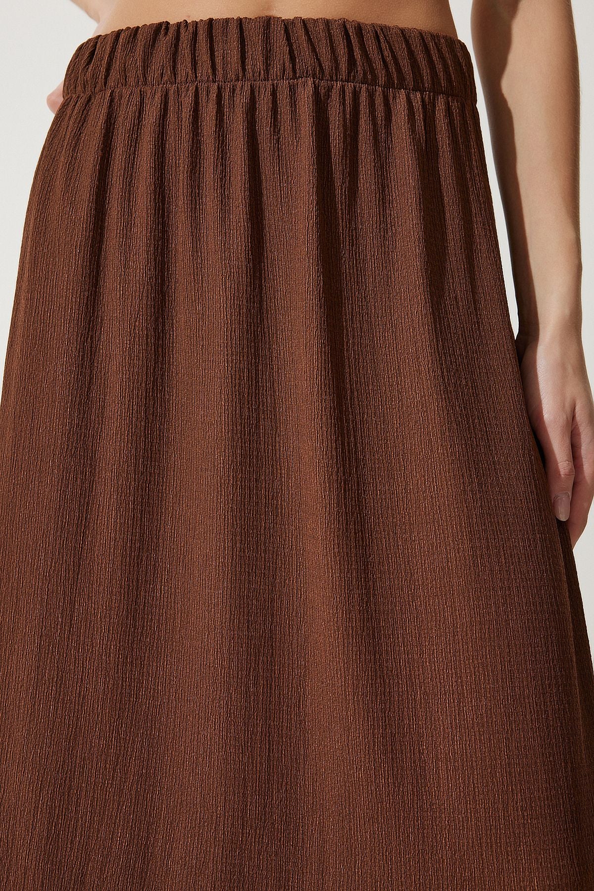 Female brown flywheel summer midi skirt DD01231