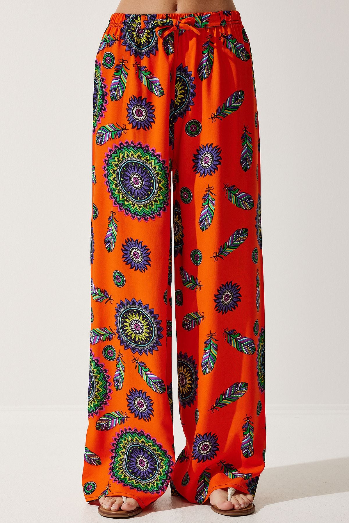 Female Oranj Purple Patterned Viscose Palazzo Pants EN00606