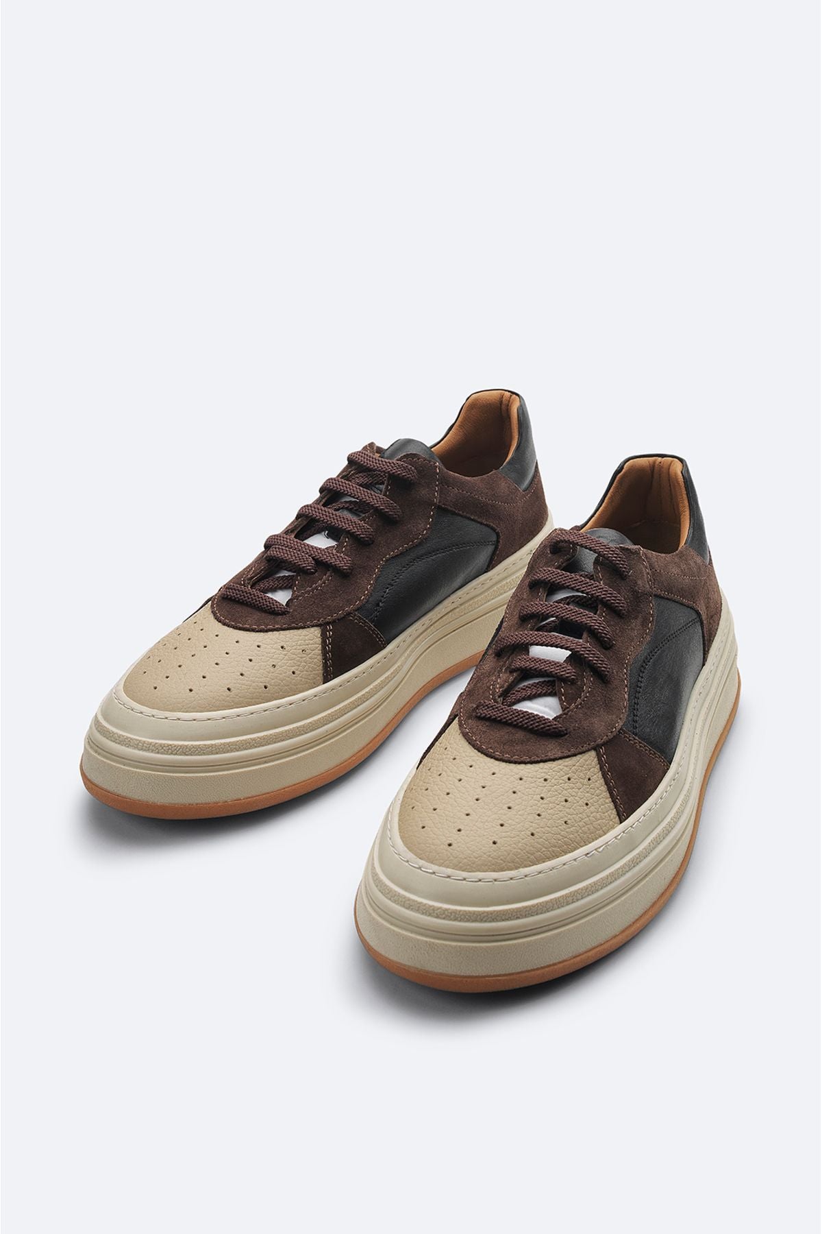 Men's brown leather detailed flexible floor casual shoes A32Y8020
