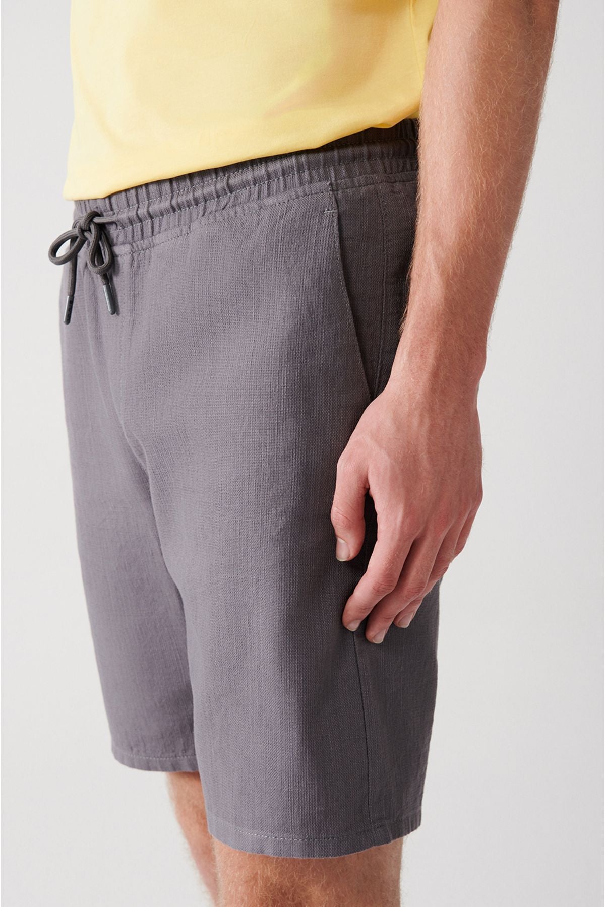 Men's anthracite 100 %cotton side pocket with waist tire -linen texture E003603