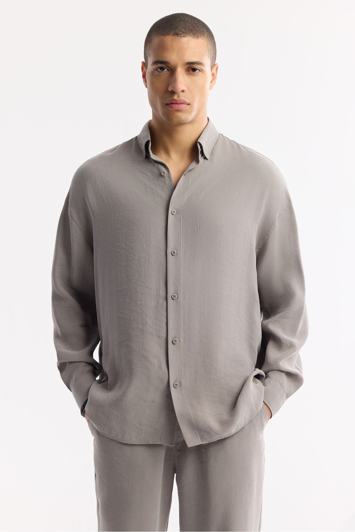 Male Nardo Gray Gray Brit with British Modal Mixed Casual Cut Oversize Fit Shirt A51y2168