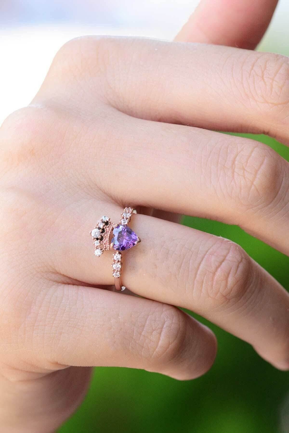 Princess Crown Purple Stone 14k Rose Gold Plated Ring