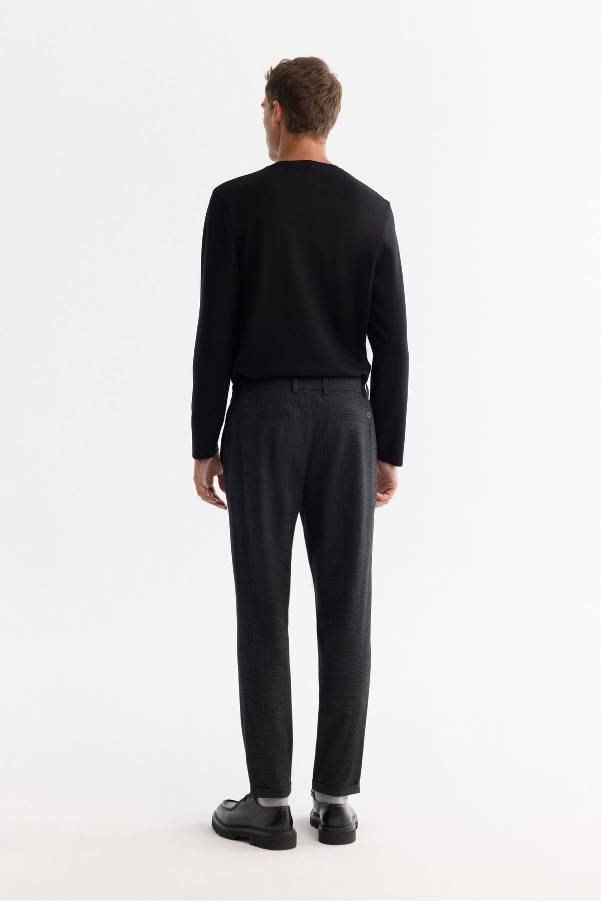Men's Black Side Plee Pleated Plane Dual Paça Trousers A42y3043
