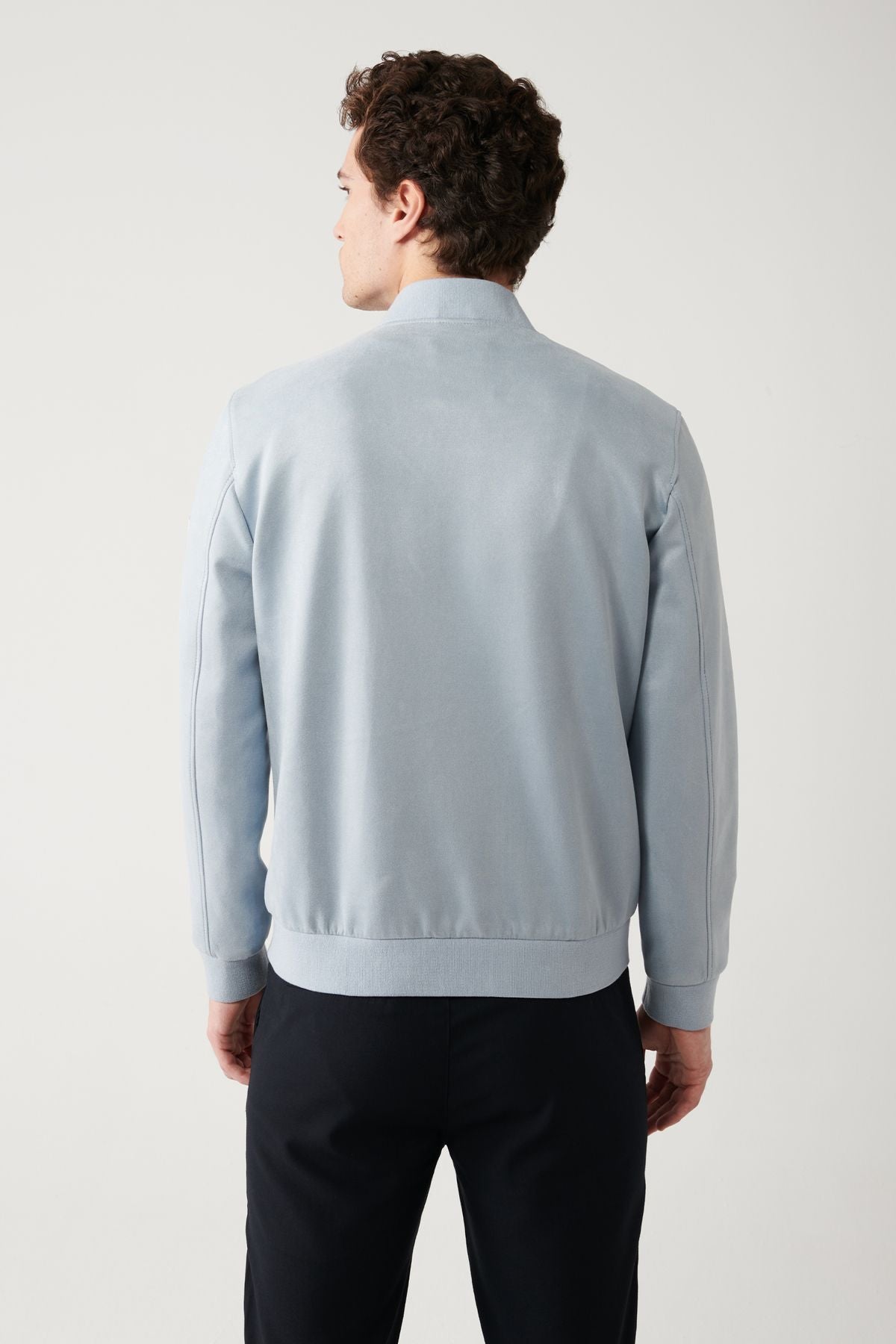 Men's Blue Zippered Suede -Look Bomber Ince Mont B006045