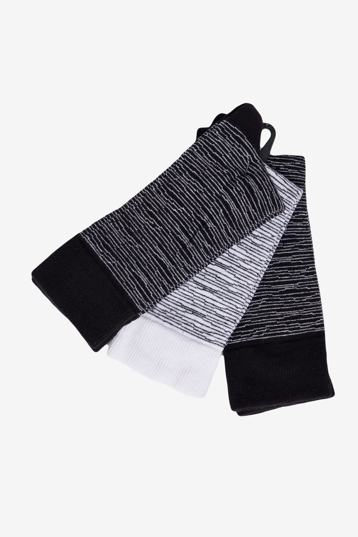 Men's black-and-white 3-pack 100 %cotton flexible patterned socket socks