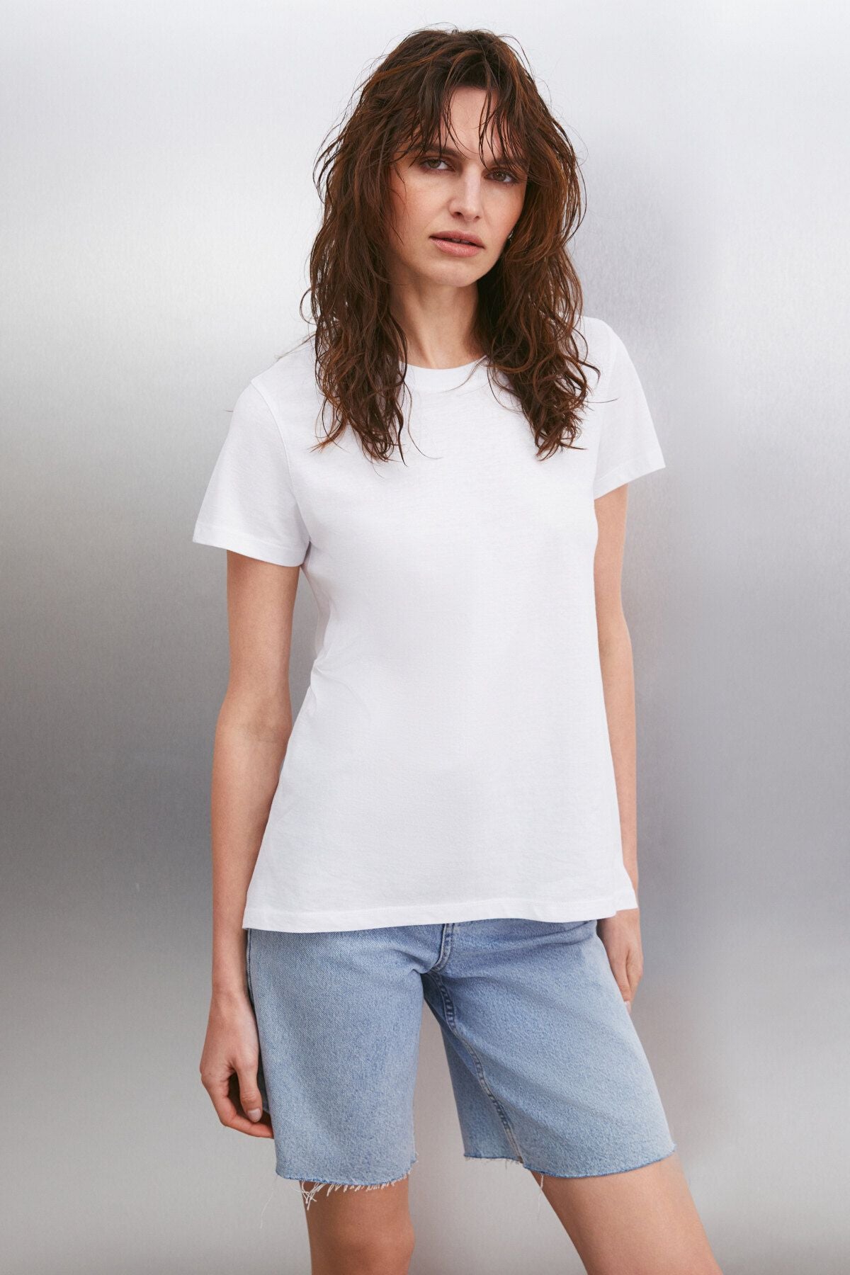 Samantha Women Comfort Fit 100 %Organic Cotton Basic Knitting White T-shirt