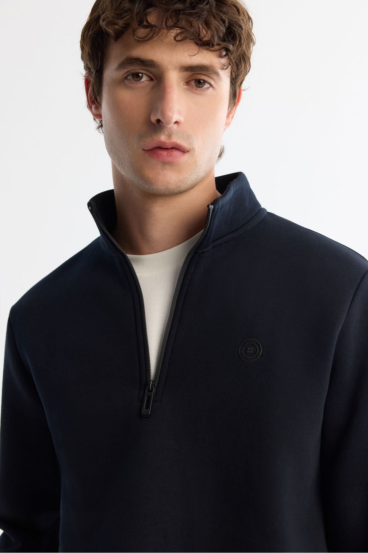 Men's navy blue upright collar zipper 3 -IP -Sweatshirt E001020