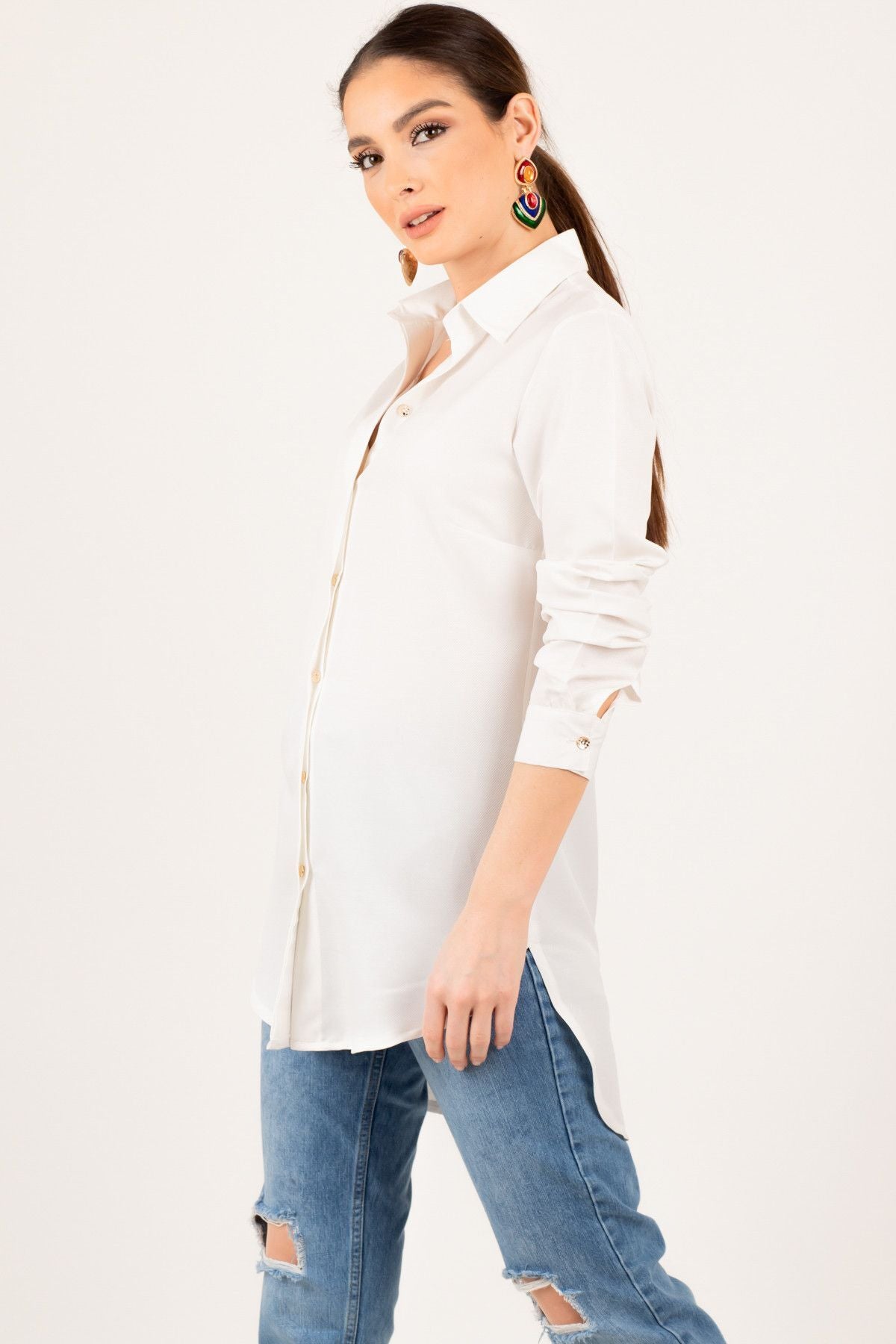 Women's White Tunic Shirt ARM-19Y001003
