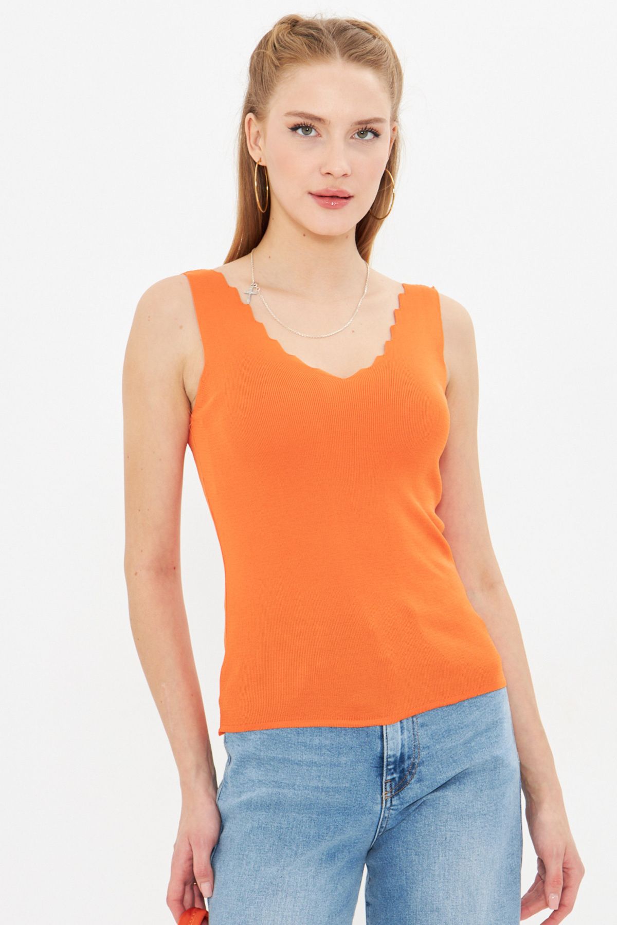 Female Oranj Zigzagli V-Yaka Kashkorse Blouse ARM-23Y069004
