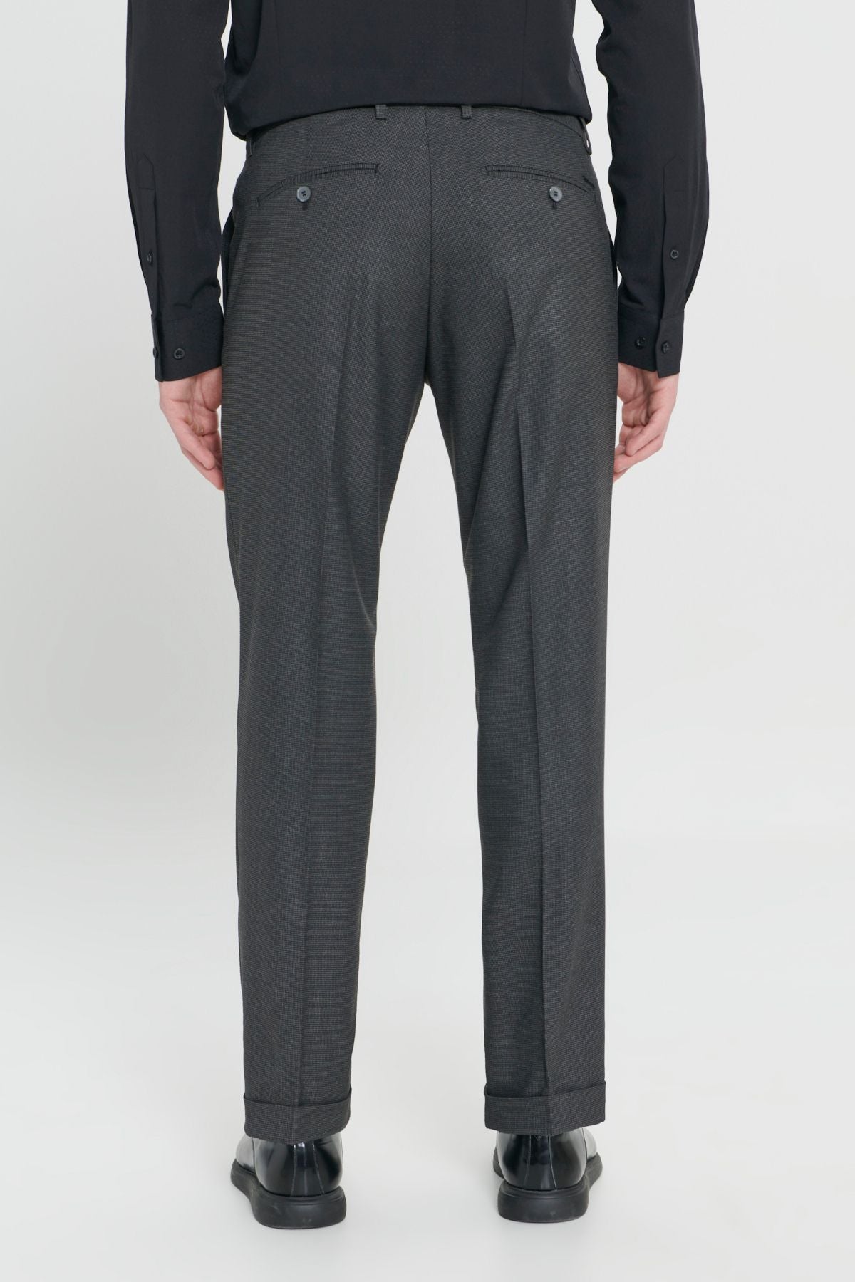 Men's black comfort fit comfortable cutting side pocket patterned waist waist rubber pants