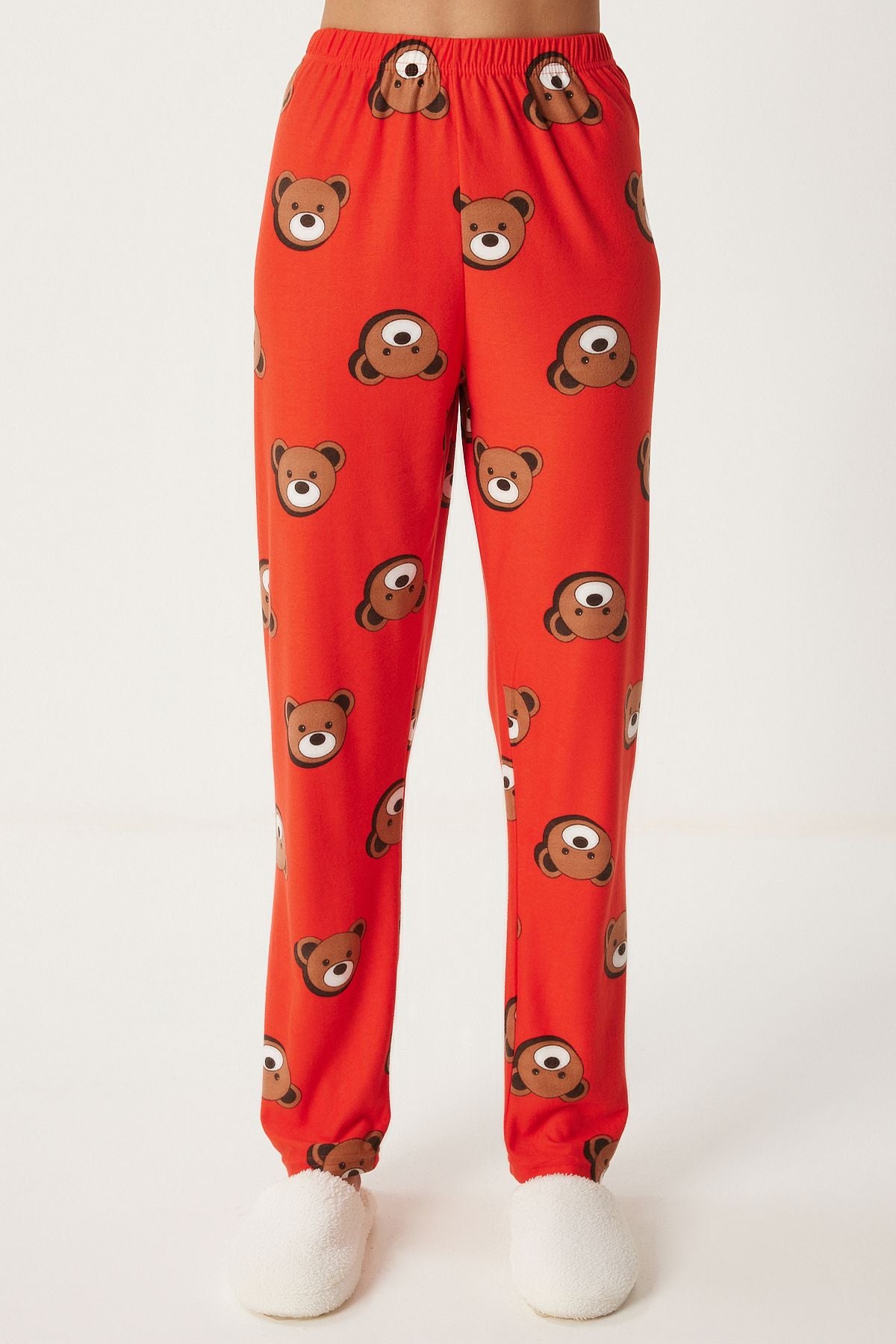 Woman Red Patterned Velvet Textured Knitting Pajama Set FP00008