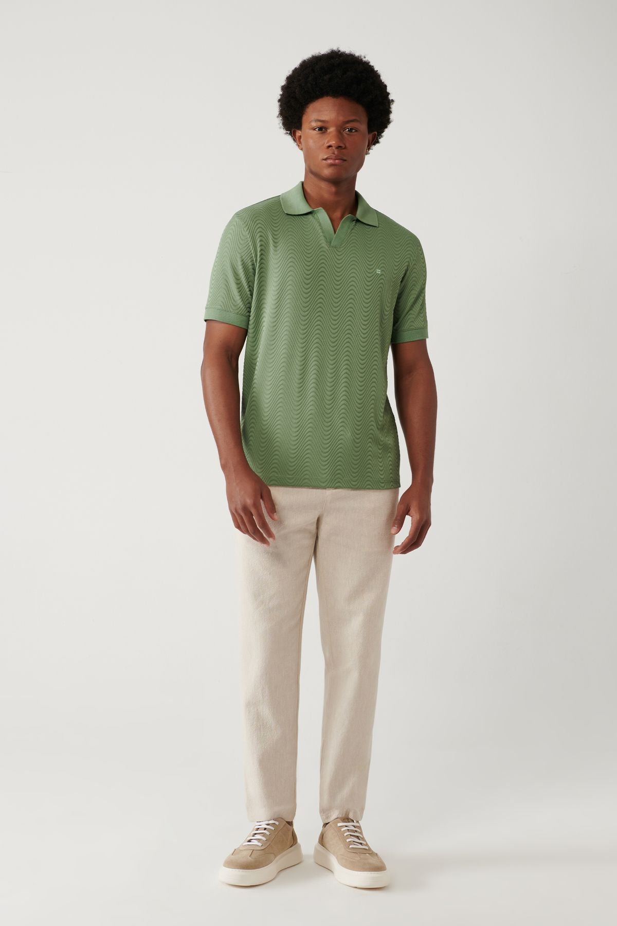 Men's Water Green Apjja Yaka Jacquard T-shirt A41y1068