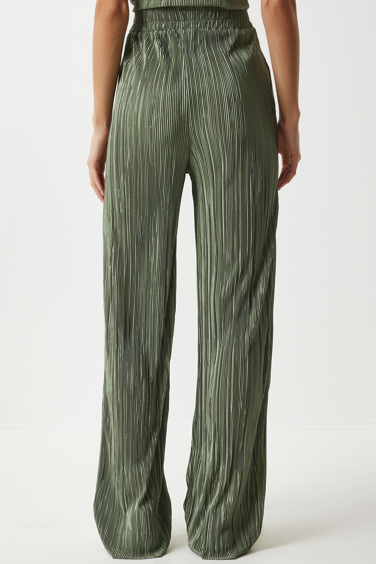 Female Cagla Green Pilisle Casual Blouse Pants Set Mc00283