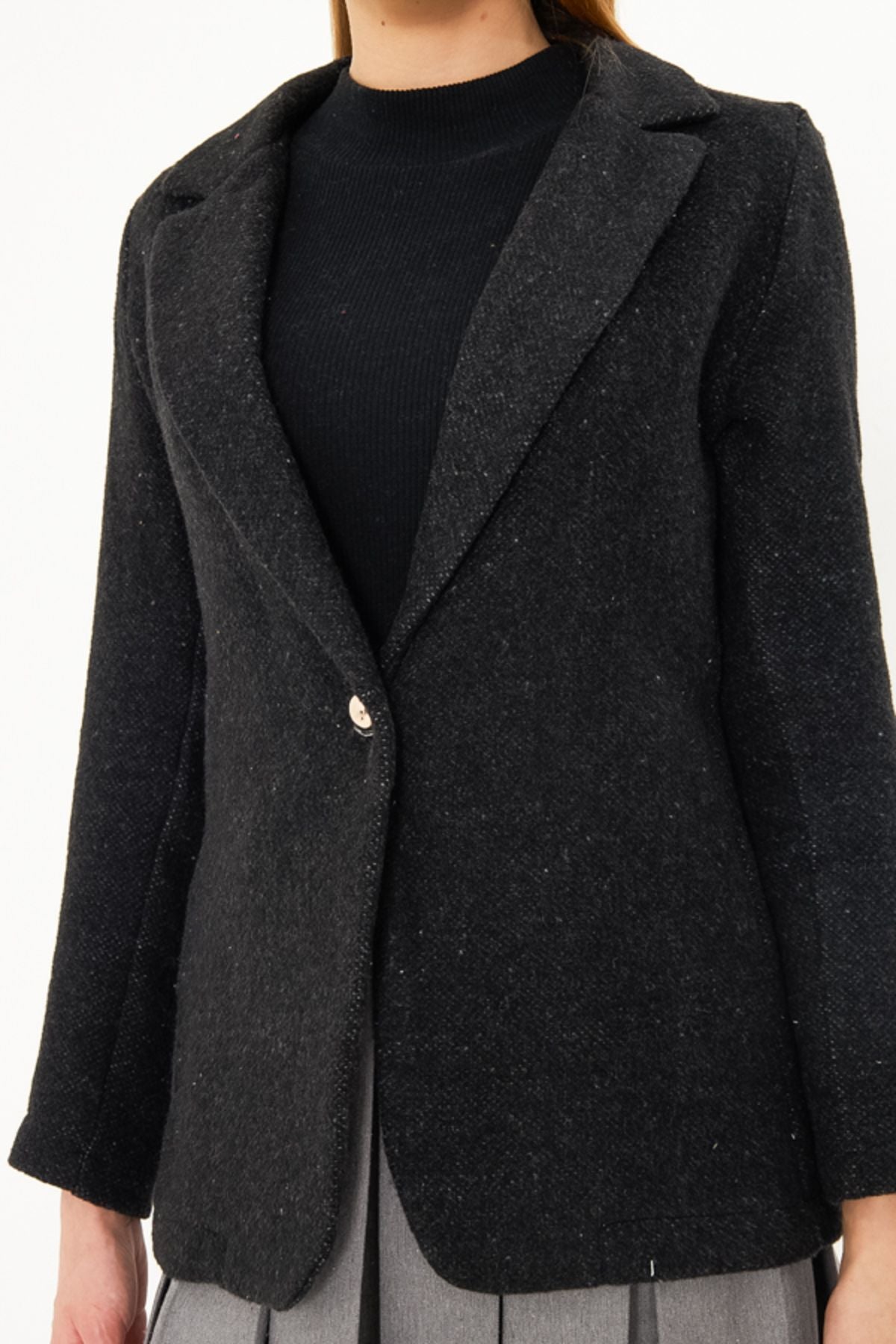 Woman Black Single button Stamp Jacket ARM-25K001082