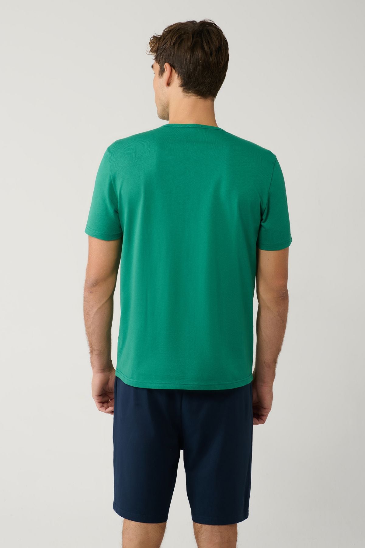 Men's Green Bicycle Collar 100 %Cotton Shorts Special Box Pajama Set E003301