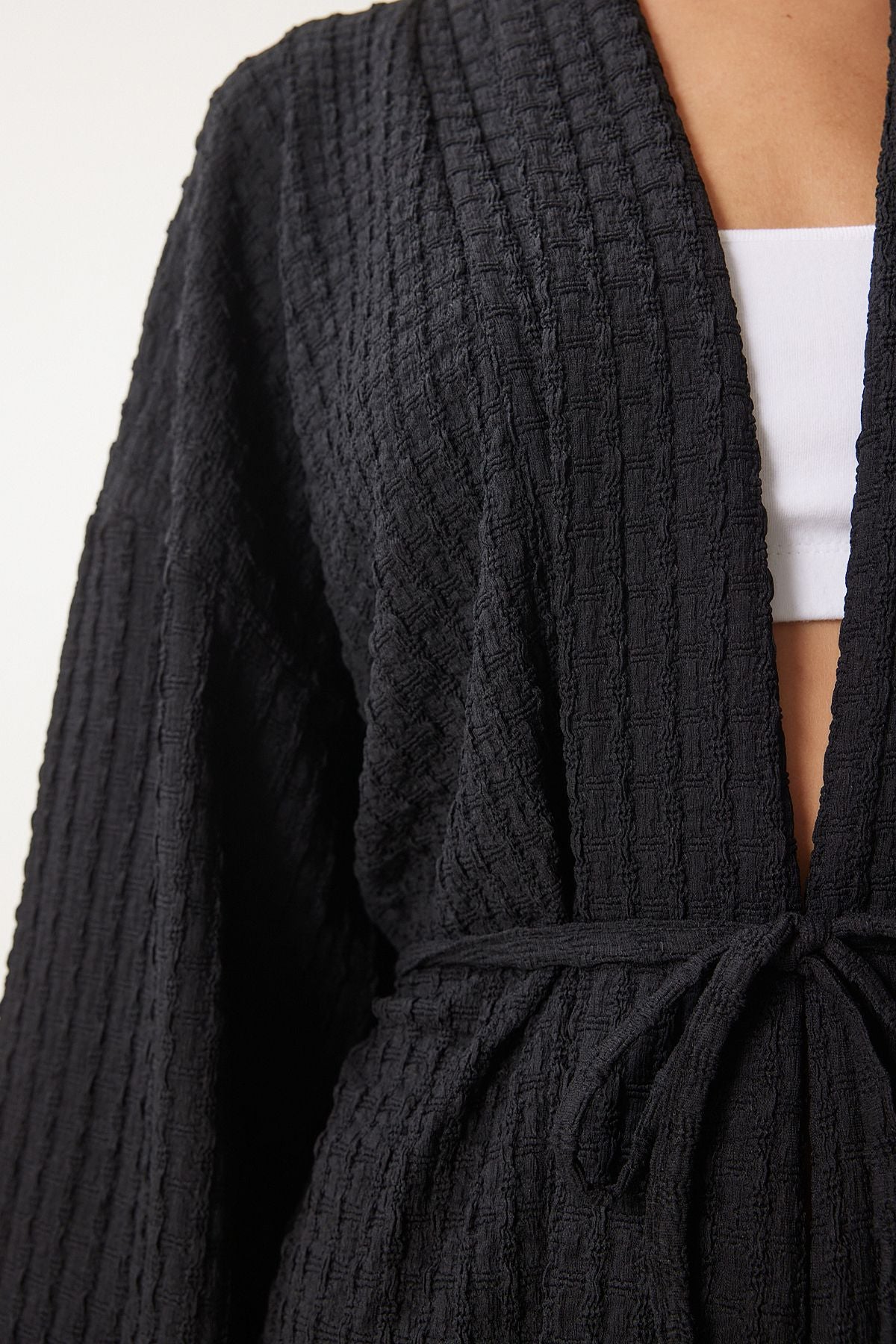 Women's black textured kimono pants knitting set an00217