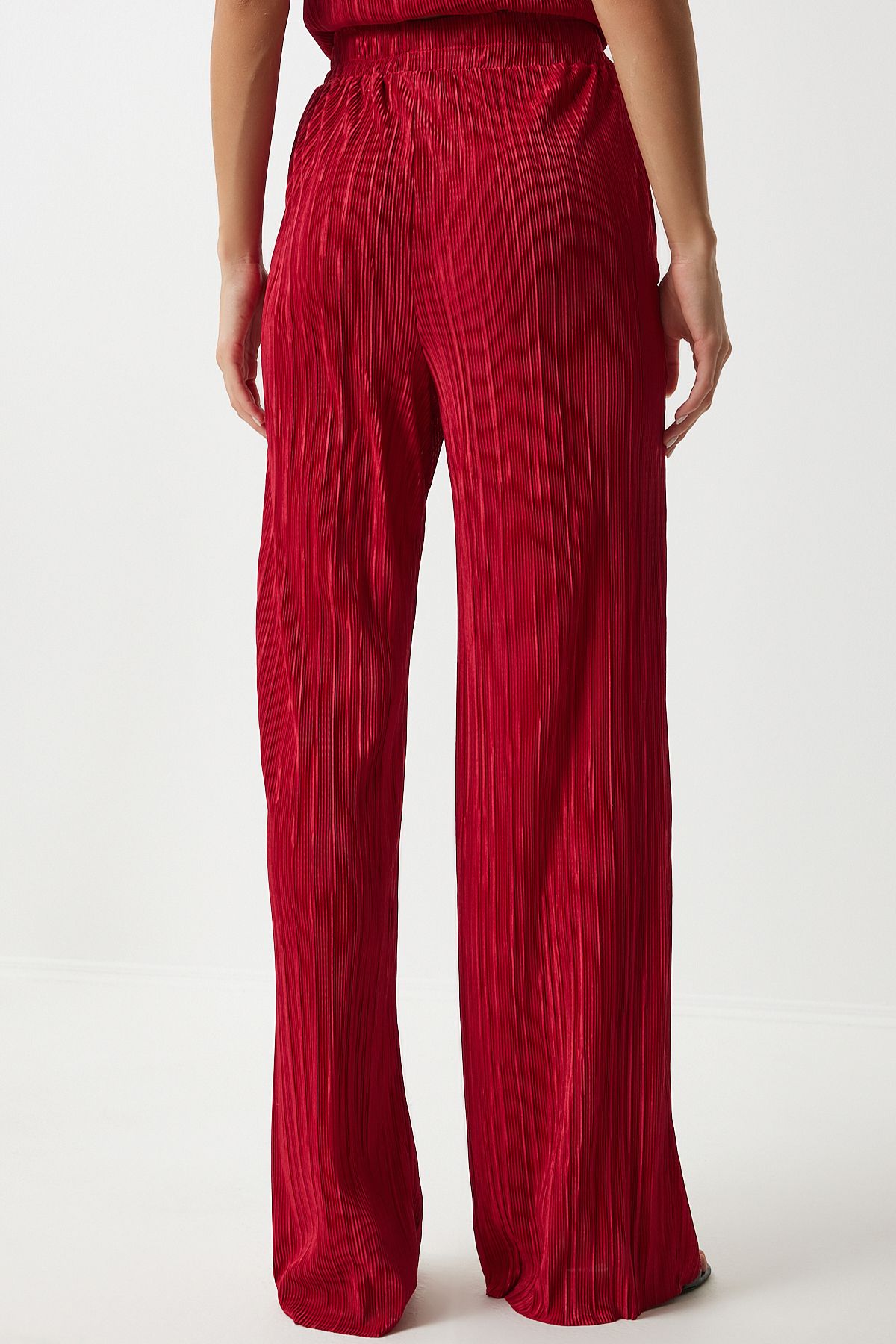 Female Red Pilica Casual Blouse Pants Set Mc00283