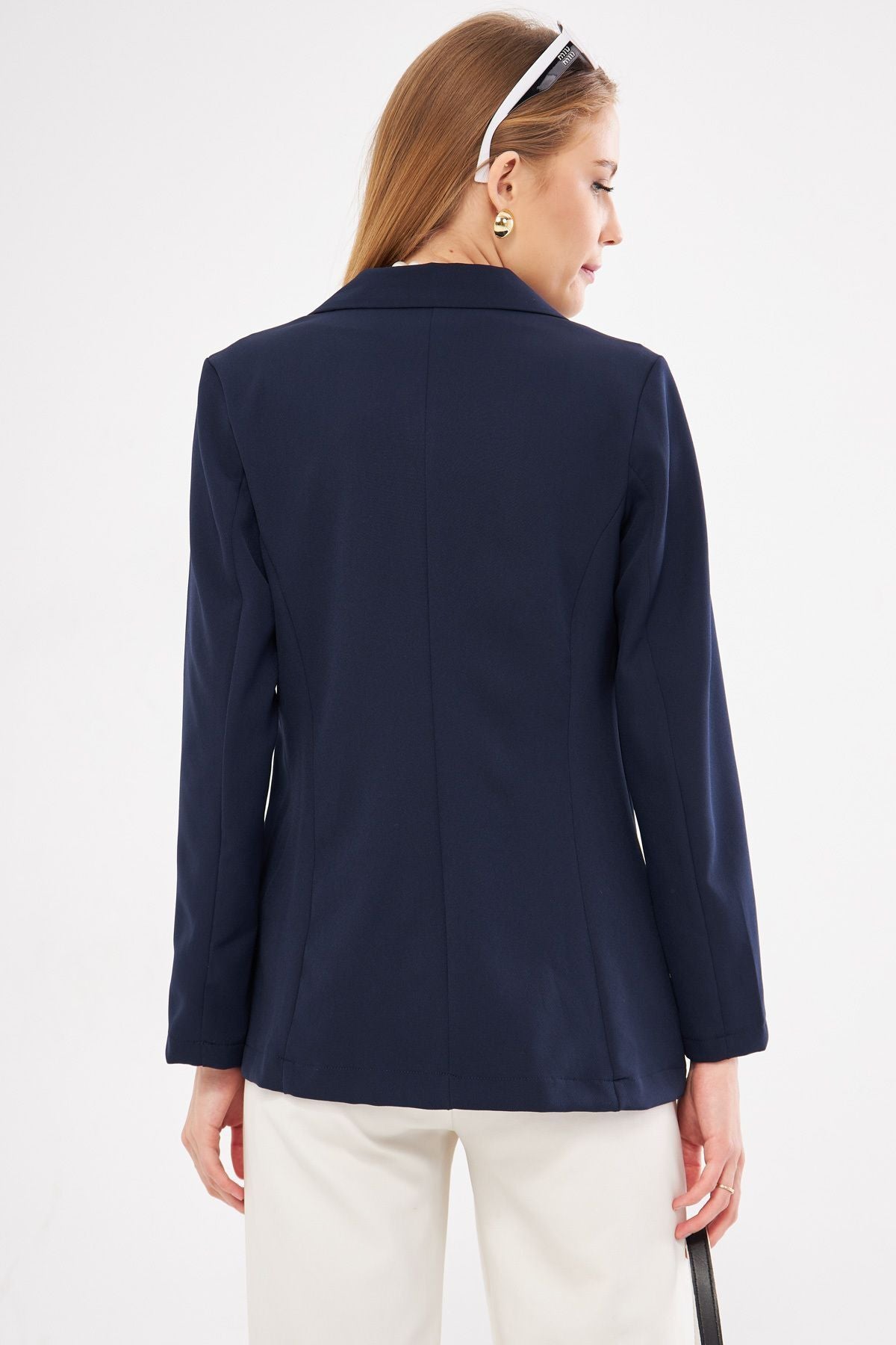 Female Navy Blue button jacket ARM-20K001151