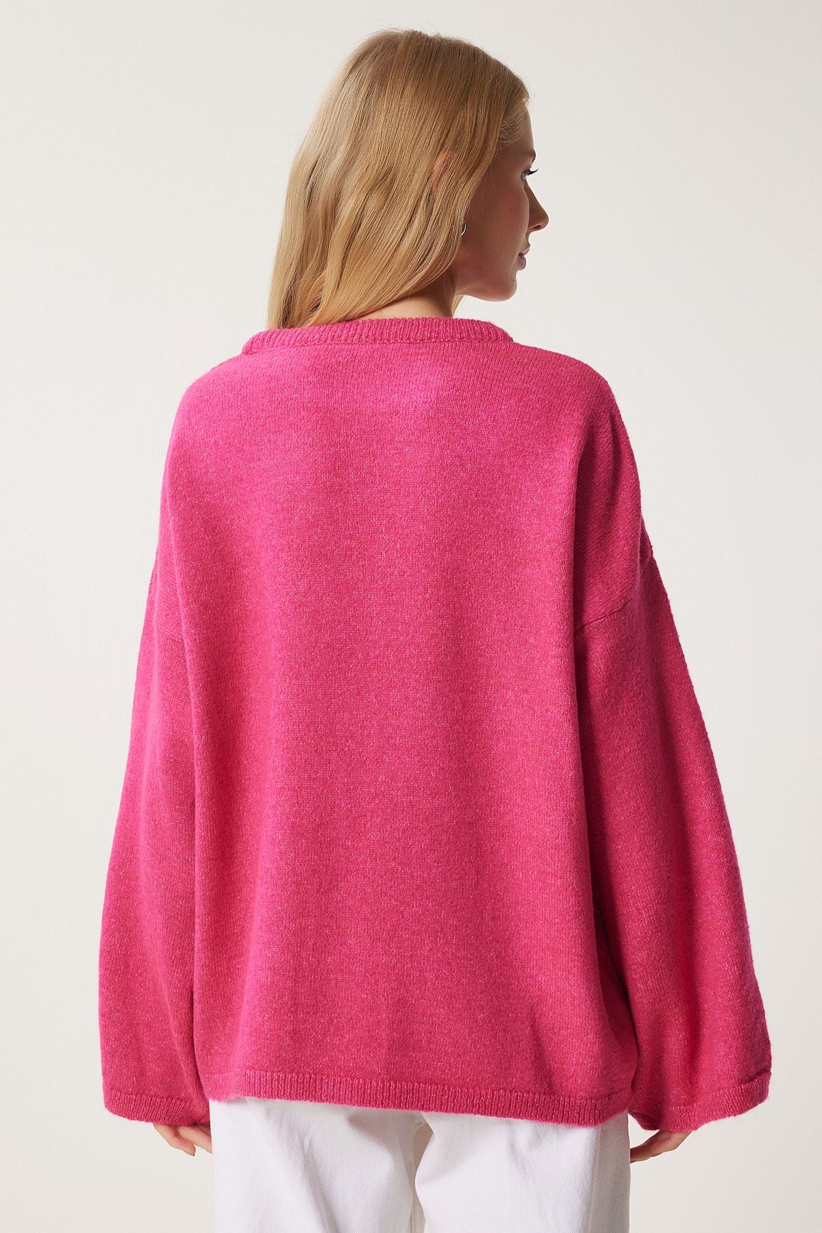Woman Dark Pink Bow Detailed Oversize knitwear sweater KB00042