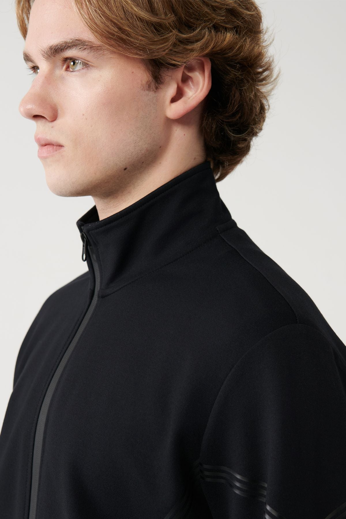 Men's black upright collar zipper printed sweatshirt A41y1230