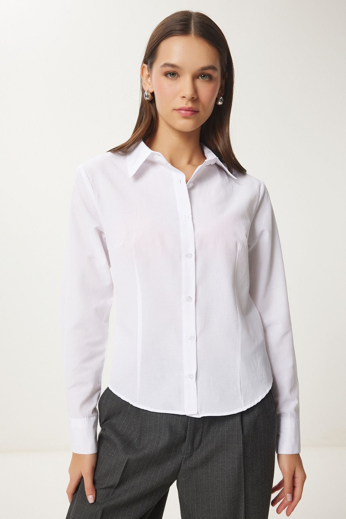 Woman White button Basic Shirt RQ00001