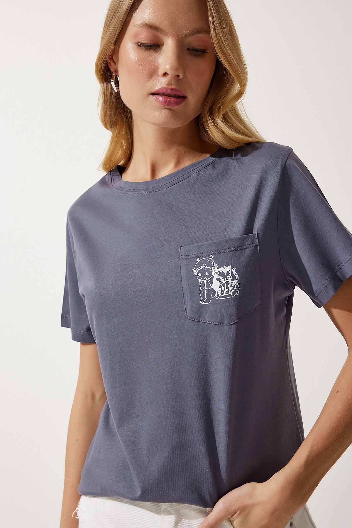 WOMEN'S ARRACRRASİT POCKET Knitting T-Shirt UB00252