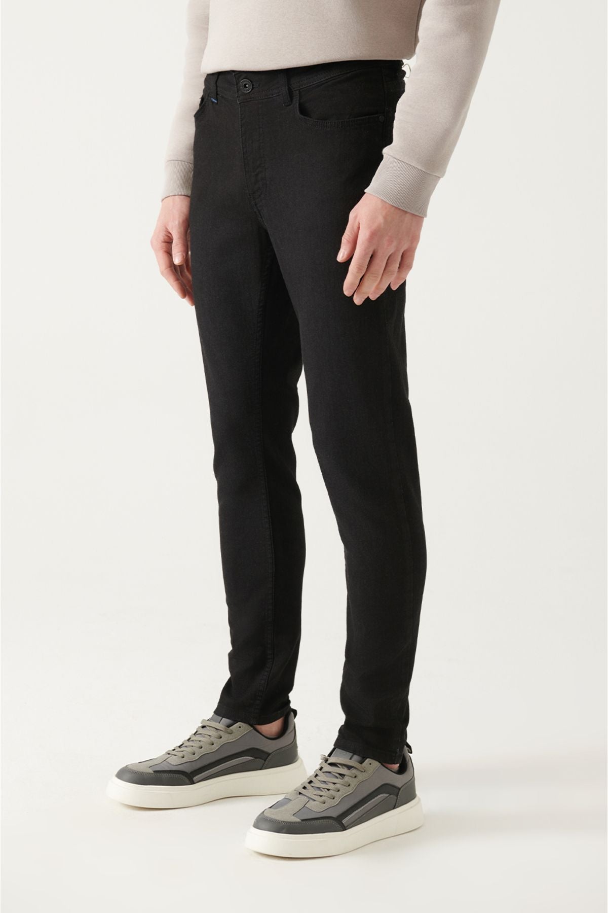 Men's black flat washing flexible jean pants B003503