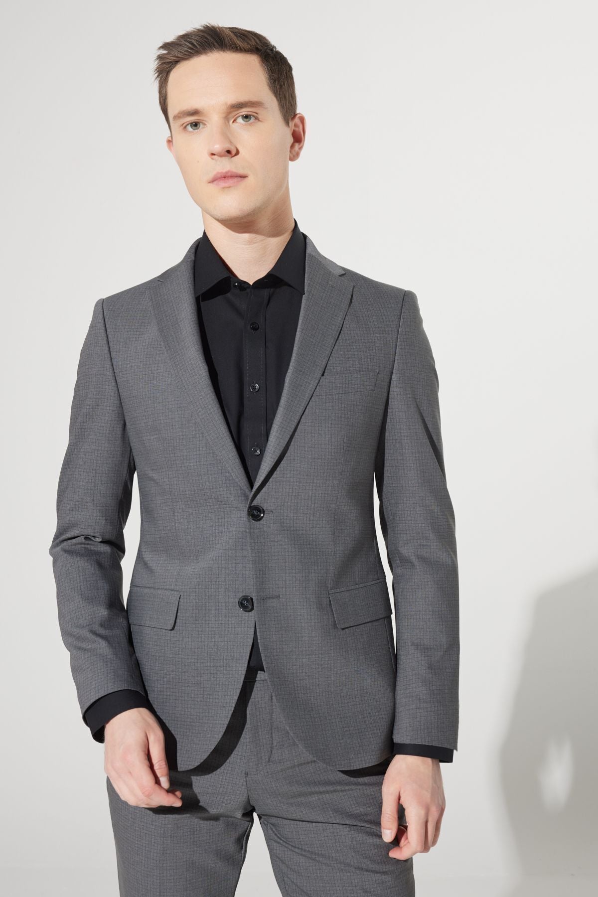 Men's Gray Extra Slim Fit Narn Cut Mono Yaka Square Wool Suit
