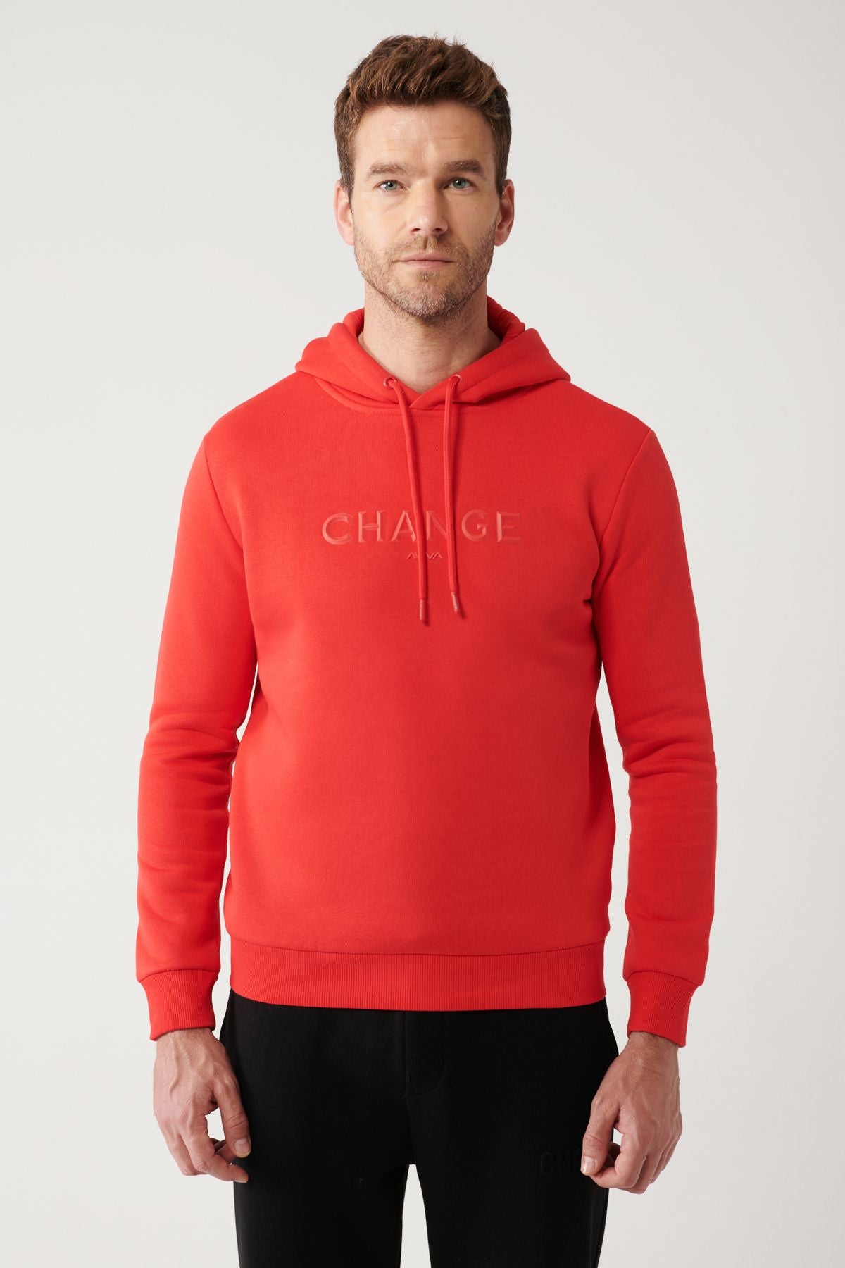 Men's red hooded 3 -IP -chart printed Sweatshirt A32y1240