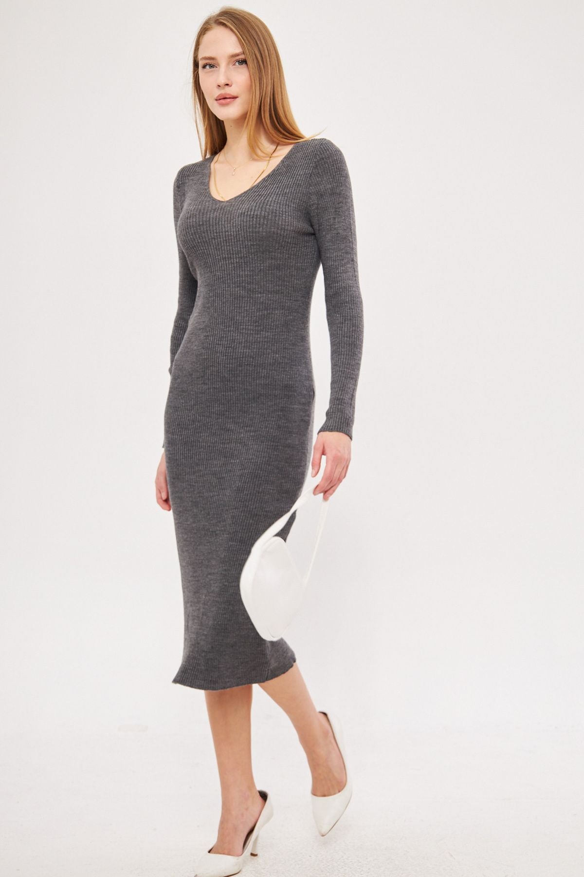 WOMEN'S ARRASİT V YAKA LONG KNITTY DRESS ARM-24K012012