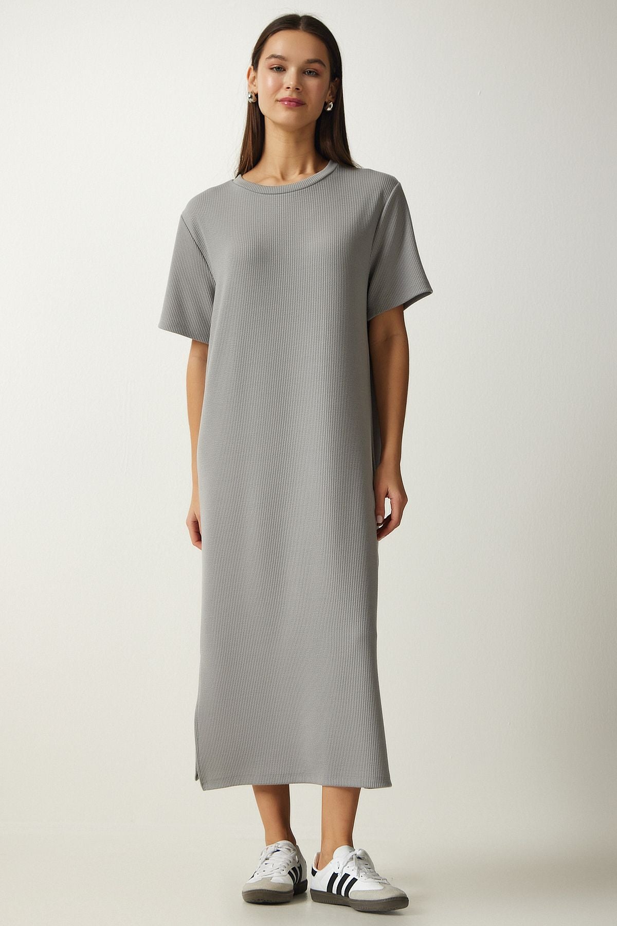 Female Gray Bicycle Collar Knitted Wick Dress DZ00111
