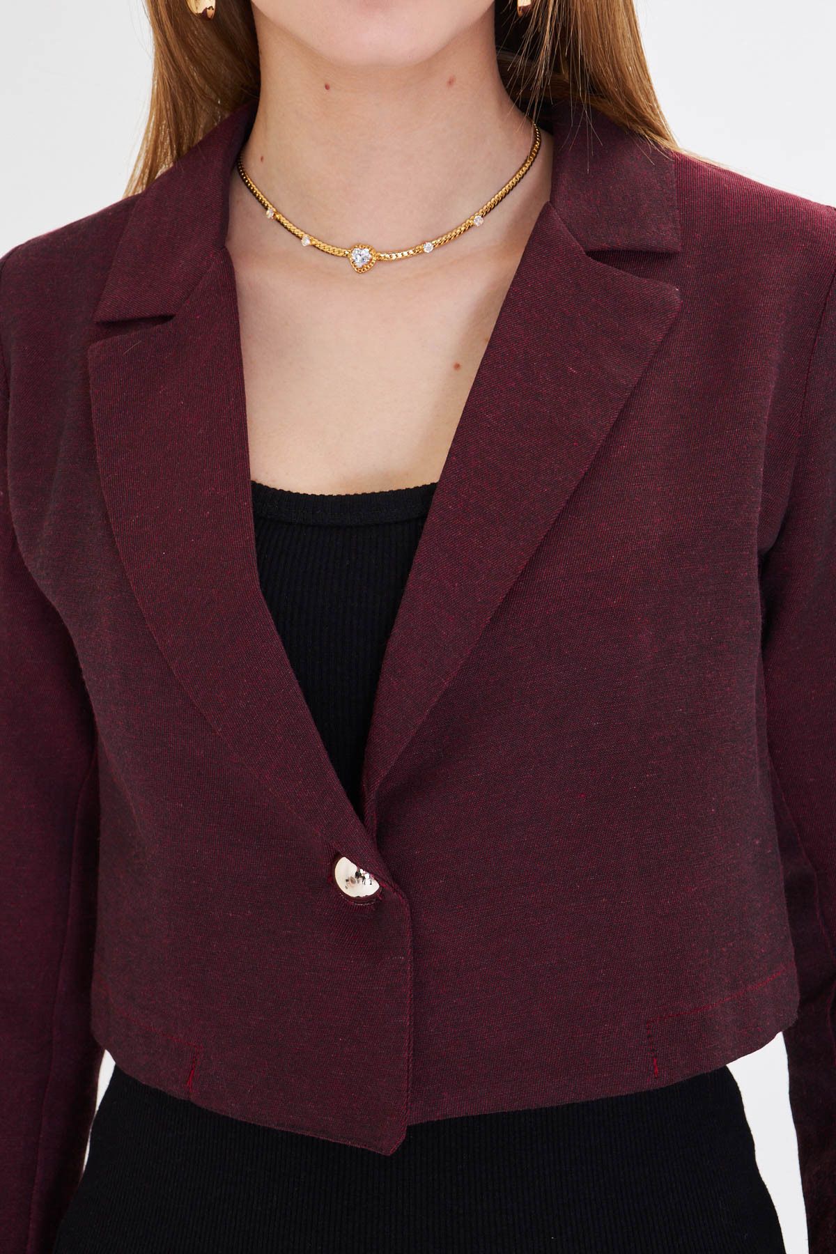 Women's Bordeaux Single button Crop jacket ARM-23Y001064