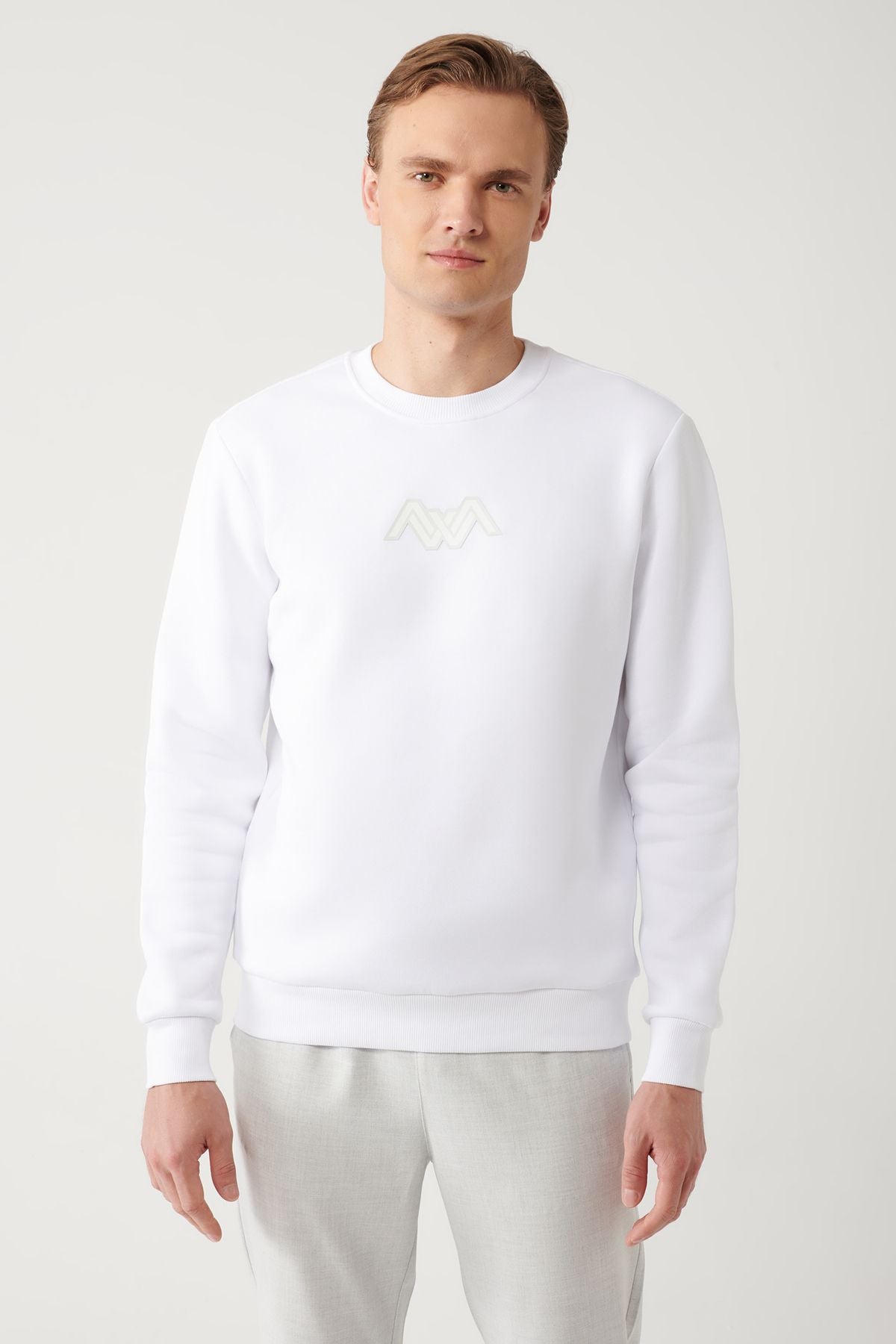 Men's White Bike Collar 3 -IP -Shadon Printed Sweatshirt A32y1273