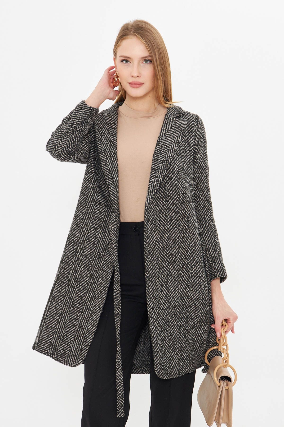 Female Mink Side-Tie Fish Pattern Pattern Long Stamp Coat ARM-24K001010