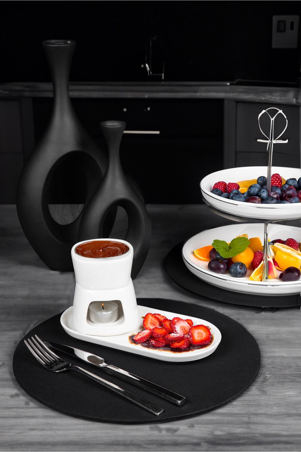 3 Piece Porcelain Fondue Set