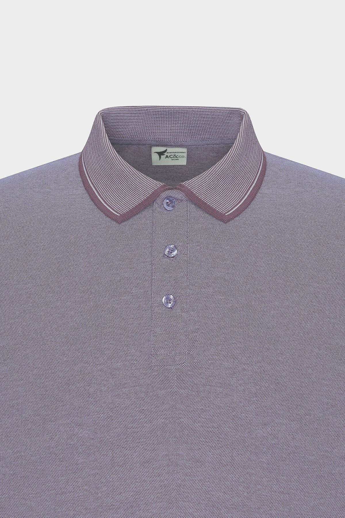 Men-Plugging Cotton Fabric Slim Fit Narrow Cut Purple-White Curlled Polo Yaka T-shirt