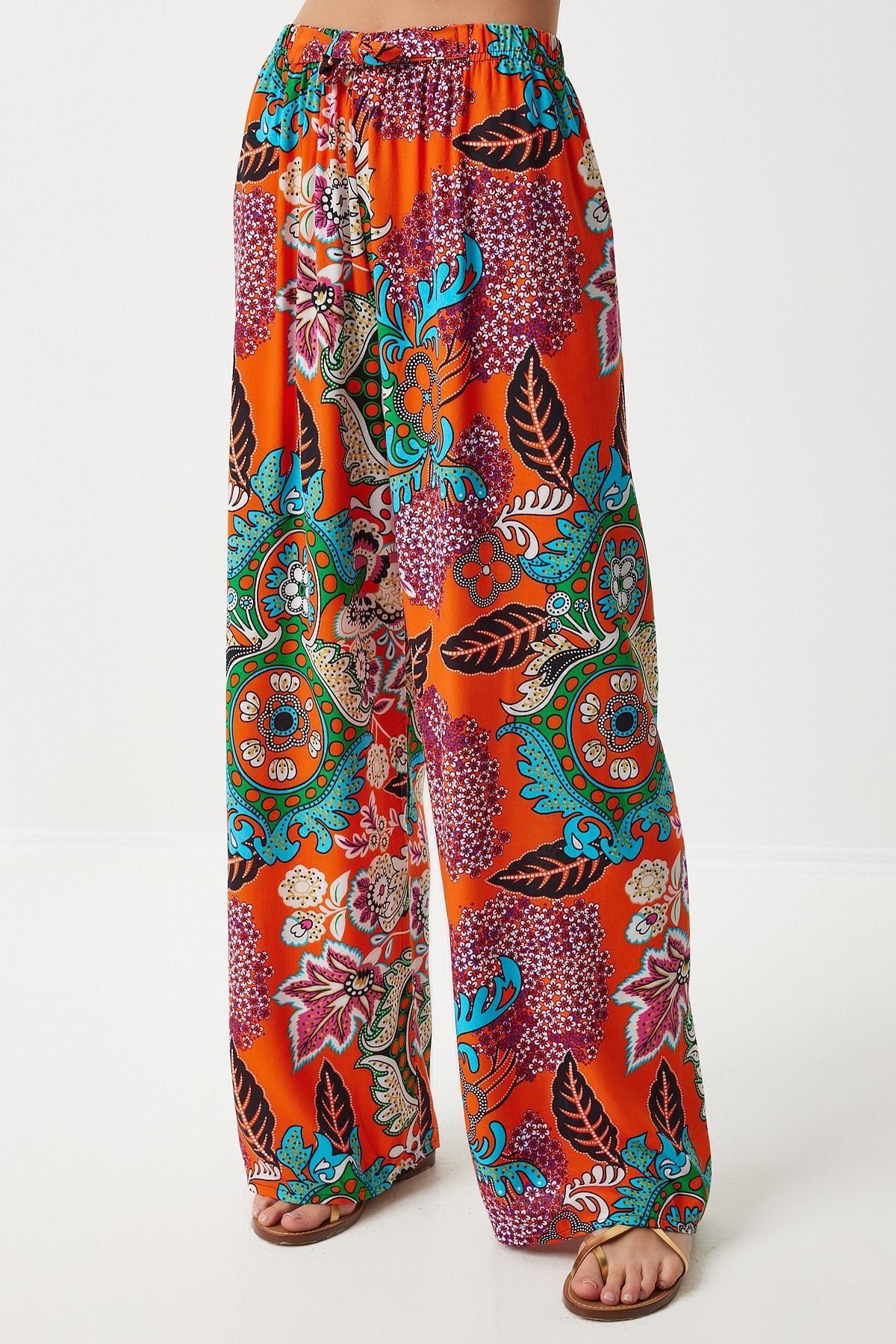 Female Oranj Turquoise Patterned Viscose Palazzo Pants EN00606