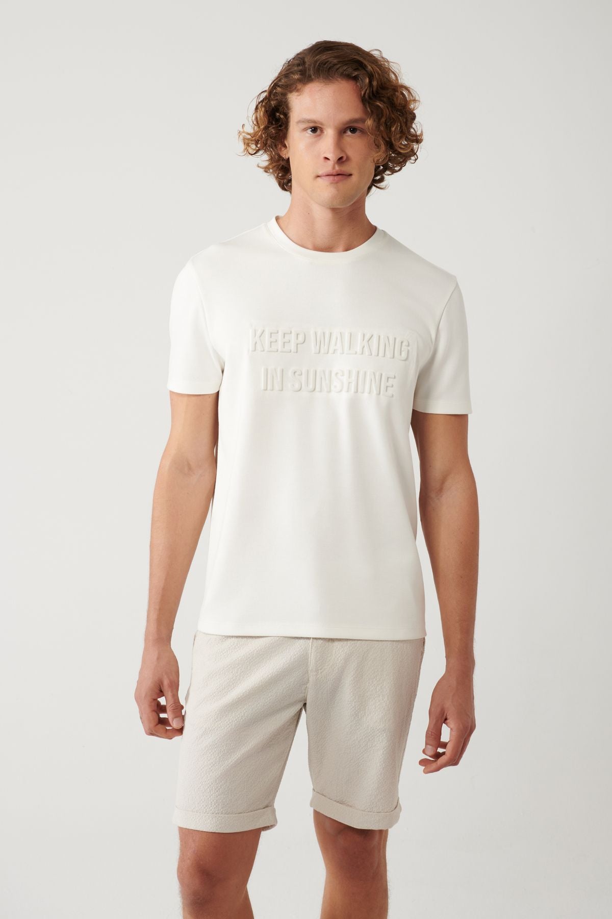 Men's White Bicycle Collar Printed Interlok T-Shirt A41y1006