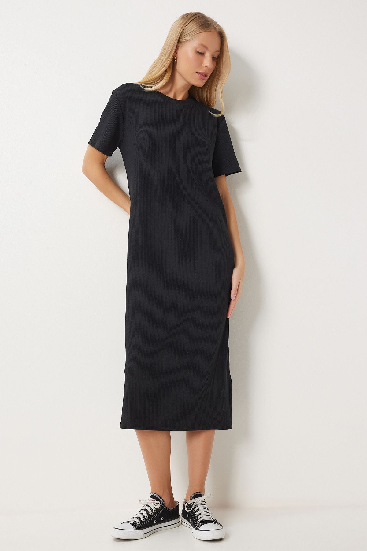 Woman Black Long Long Daily Knitting Dress DZ00076